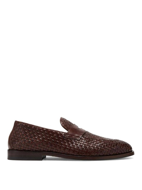 BRUNELLO CUCINELLI MEN'S BURNED LEATHER WOVEN LOAFERS