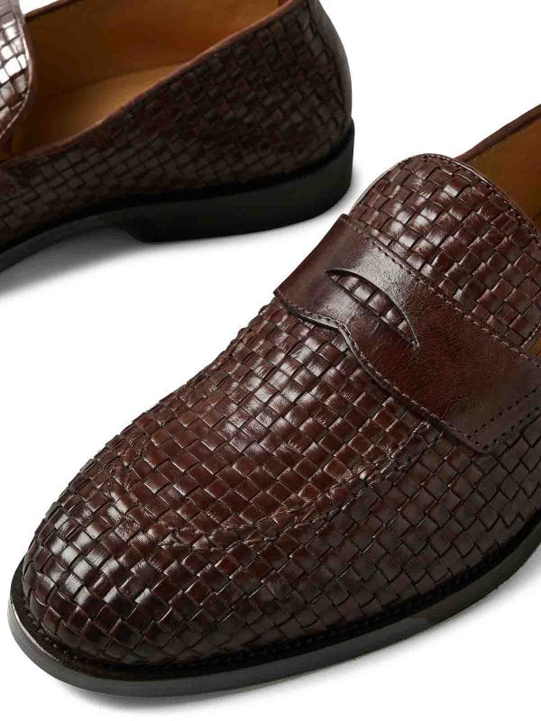 BRUNELLO CUCINELLI MEN'S BURNED LEATHER WOVEN LOAFERS