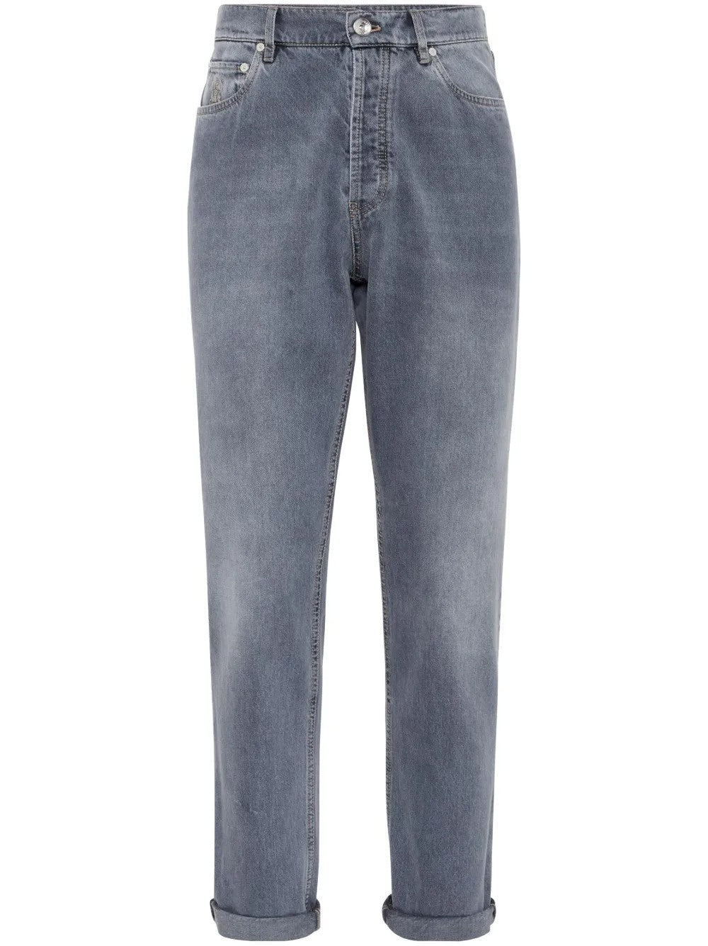 BRUNELLO CUCINELLI MEN'S MEDIUM GREY DENIM TROUSERS