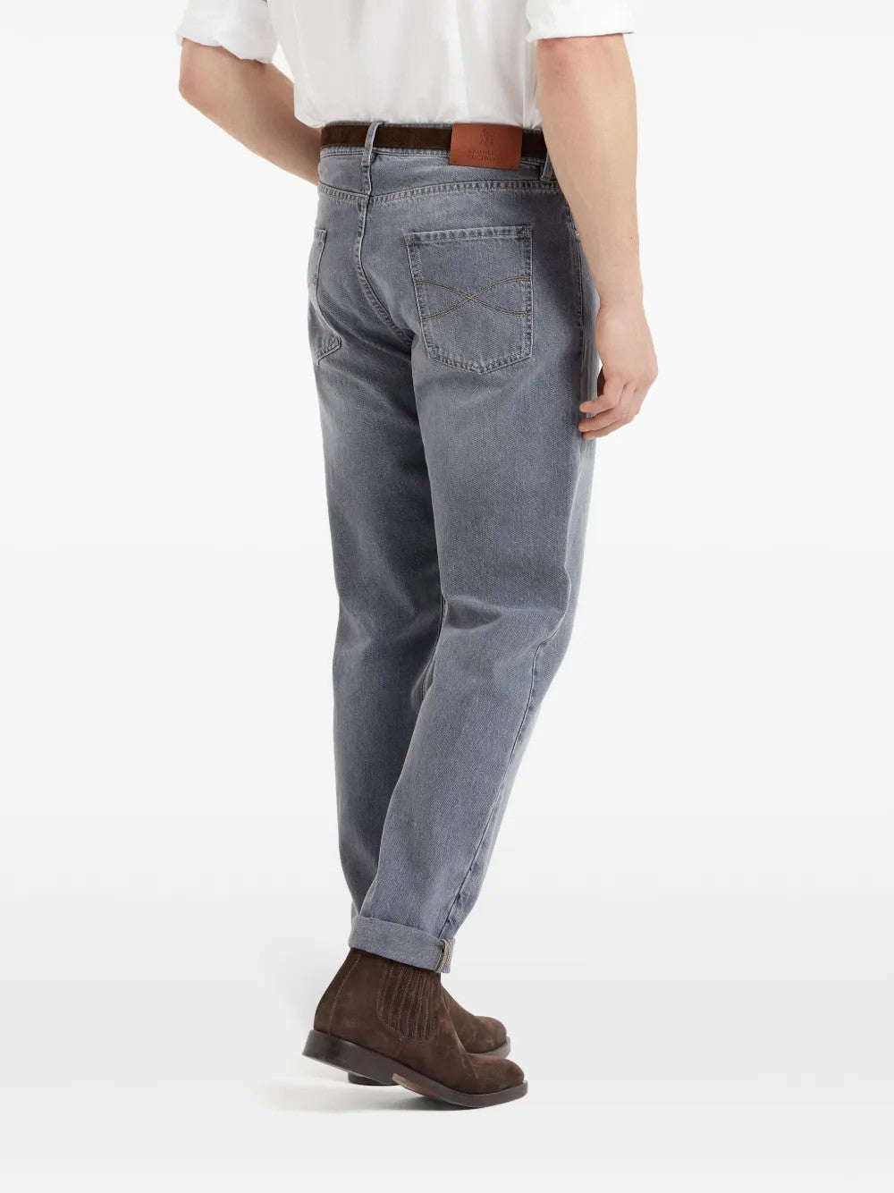 BRUNELLO CUCINELLI MEN'S MEDIUM GREY DENIM TROUSERS
