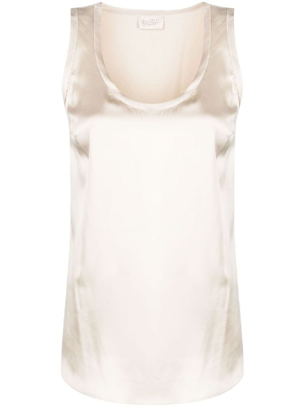 BRUNELLO CUCINELLI WOMEN'S IVORY SATIN TANK TOP