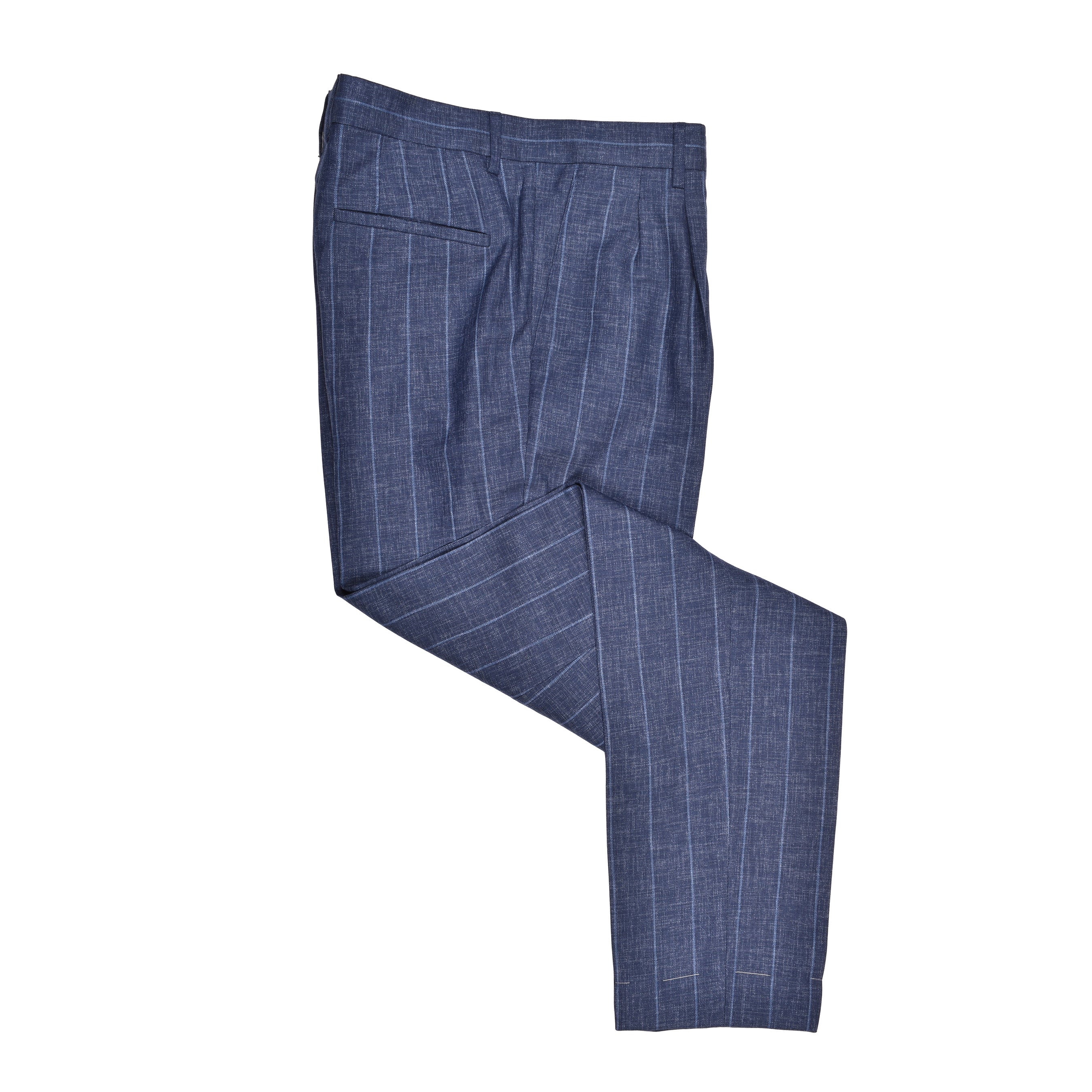 BRUNELLO CUCINELLI MEN'S BLUE VIRGIN WOOL PINSTRIPED SUIT