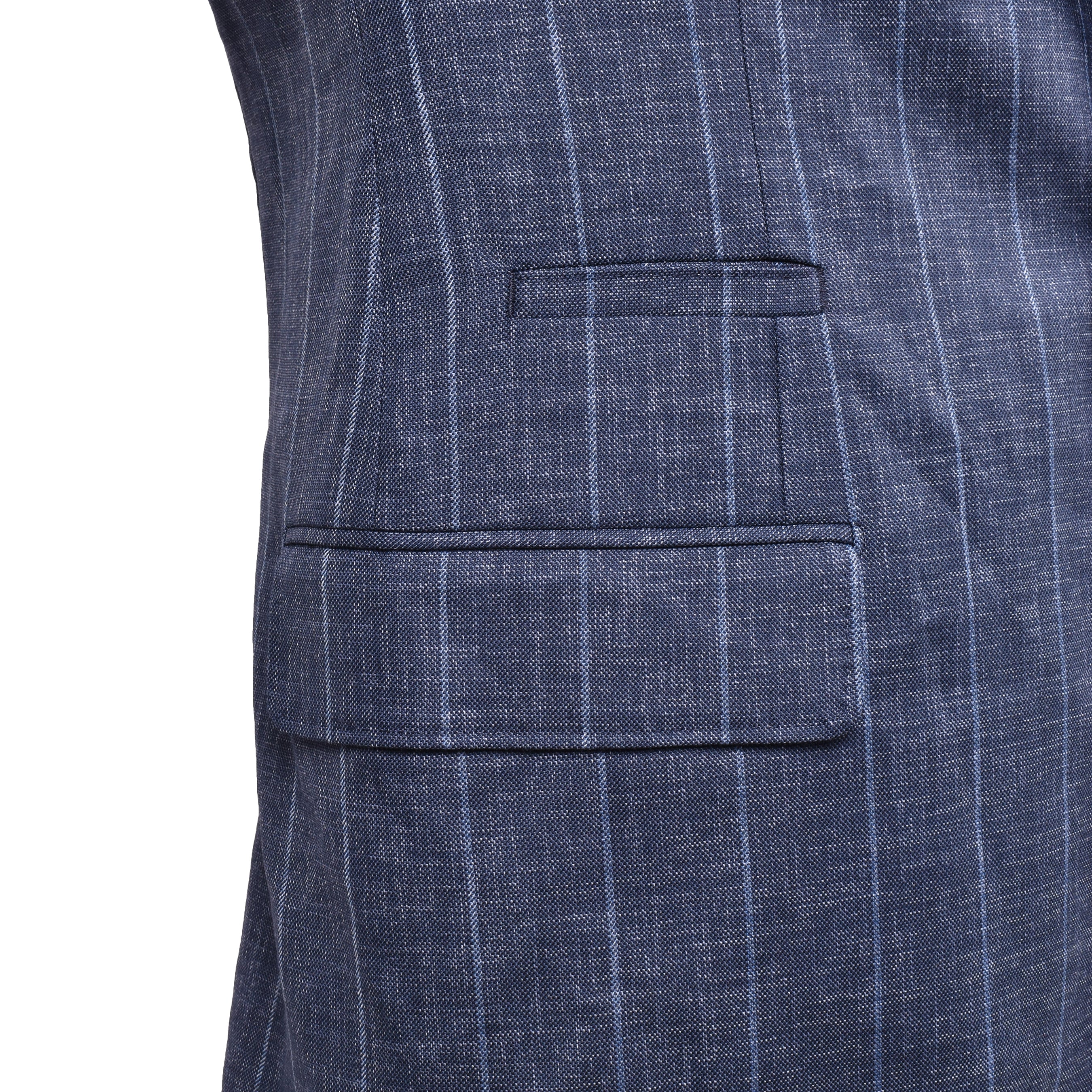 BRUNELLO CUCINELLI MEN'S BLUE VIRGIN WOOL PINSTRIPED SUIT