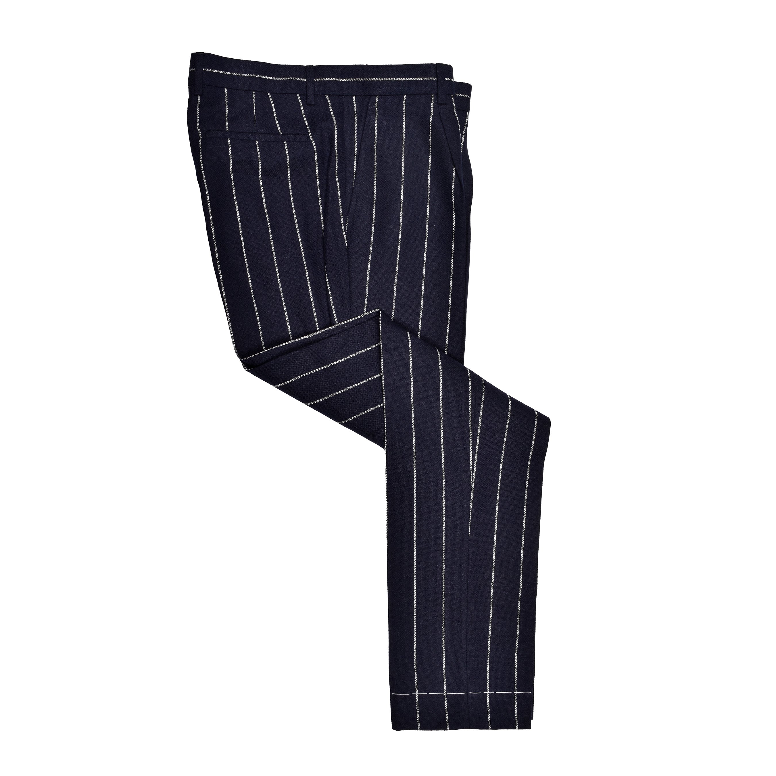 BRUNELLO CUCINELLI MEN'S NAVY LINEN BLEND STRIPED SUIT