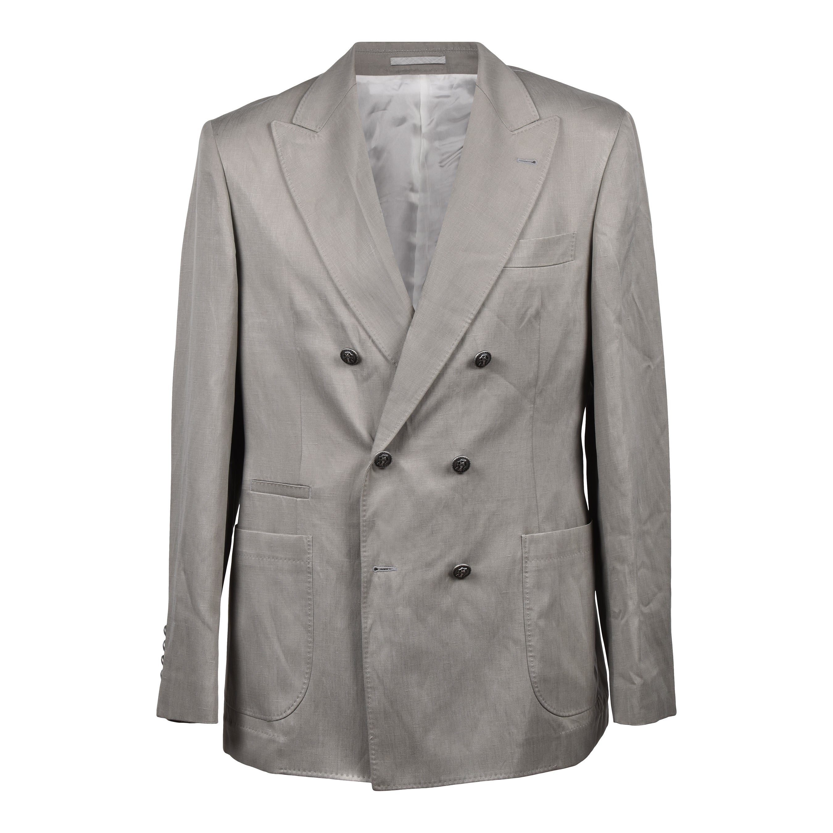 BRUNELLO CUCINELLI MEN'S KHAKI SILK BLEND DOUBLE-BREASTED SUIT