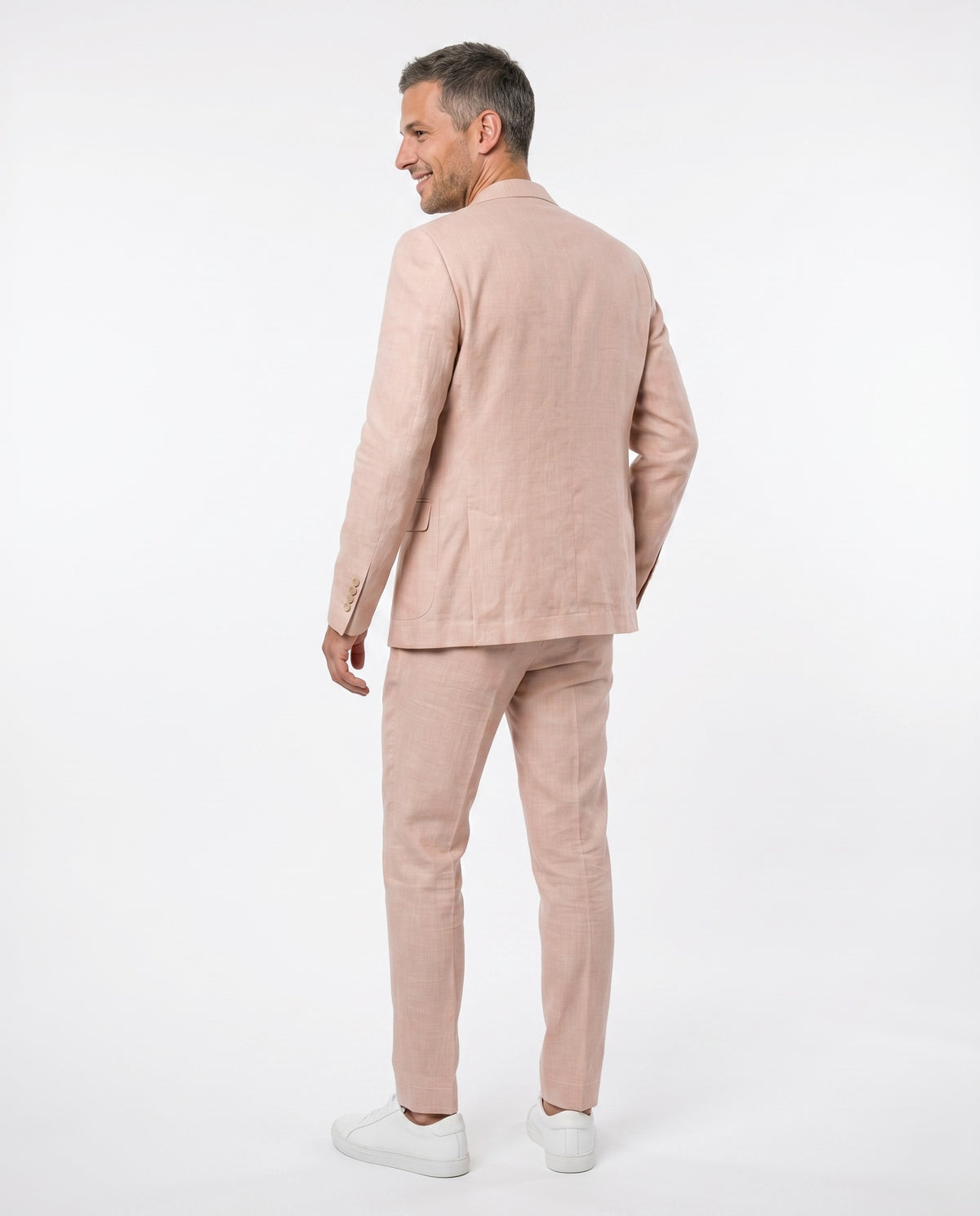 BRUNELLO CUCINELLI MEN'S LIGHT PINK WOOL LINEN SUIT