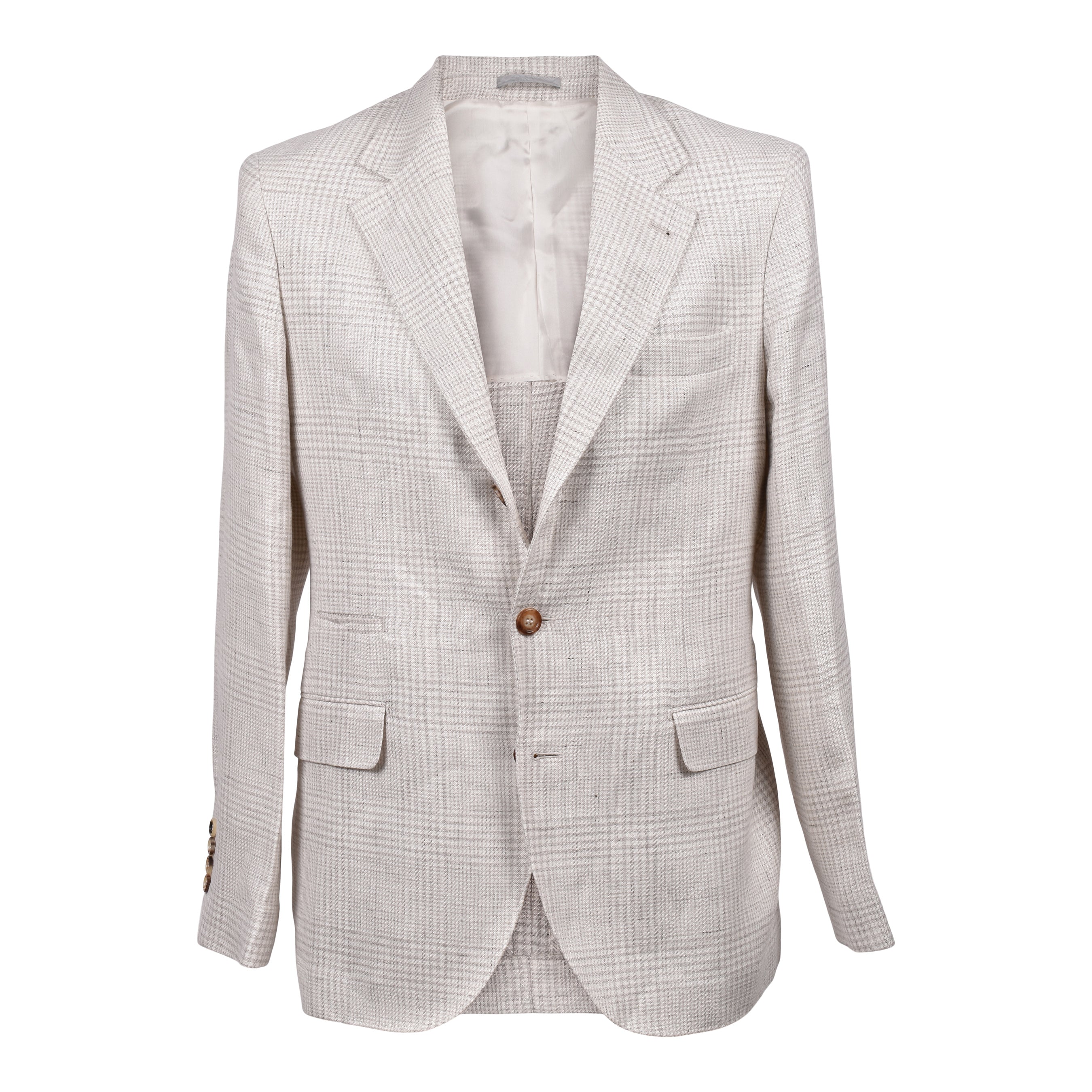 BRUNELLO CUCINELLI MEN'S LIGHT PLAID LINEN WOOL SUIT