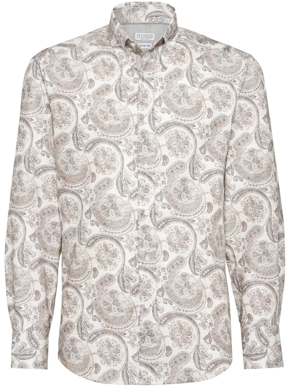 BRUNELLO CUCINELLI MEN'S BROWN PAISLEY BUTTON-UP SHIRT