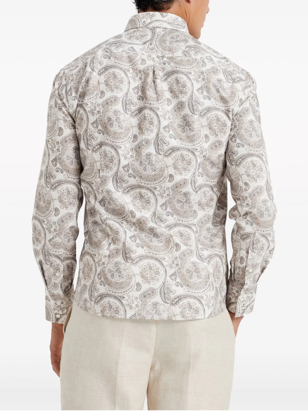 BRUNELLO CUCINELLI MEN'S BROWN PAISLEY BUTTON-UP SHIRT