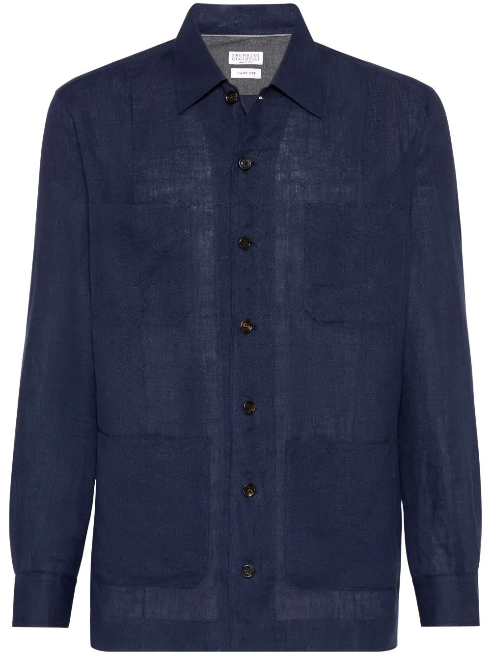 BRUNELLO CUCINELLI MEN'S NAVY LINEN RELAXED SHIRT