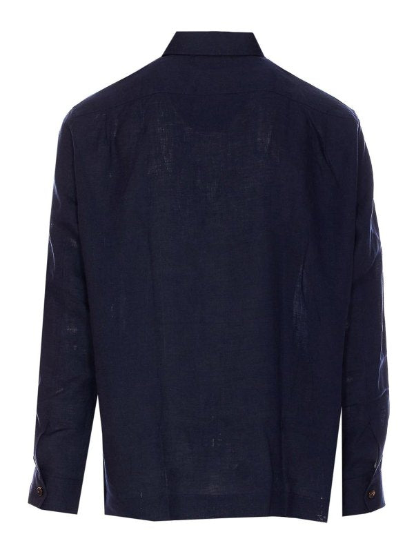BRUNELLO CUCINELLI MEN'S NAVY LINEN RELAXED SHIRT