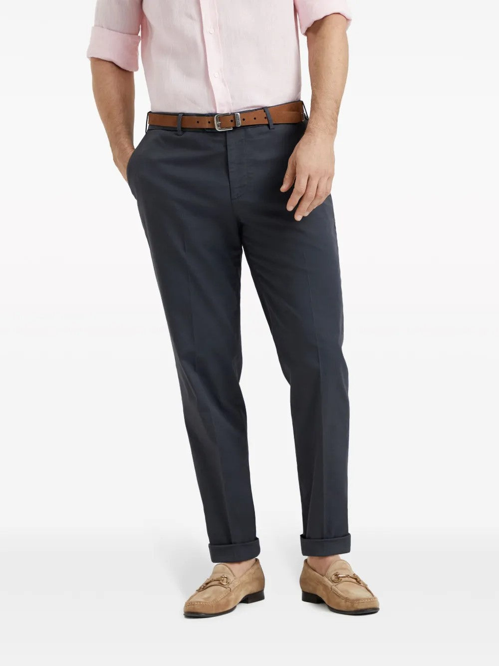 BRUNELLO CUCINELLI MEN'S ANTHRACITE TAILORED TROUSERS WITH CUFFS