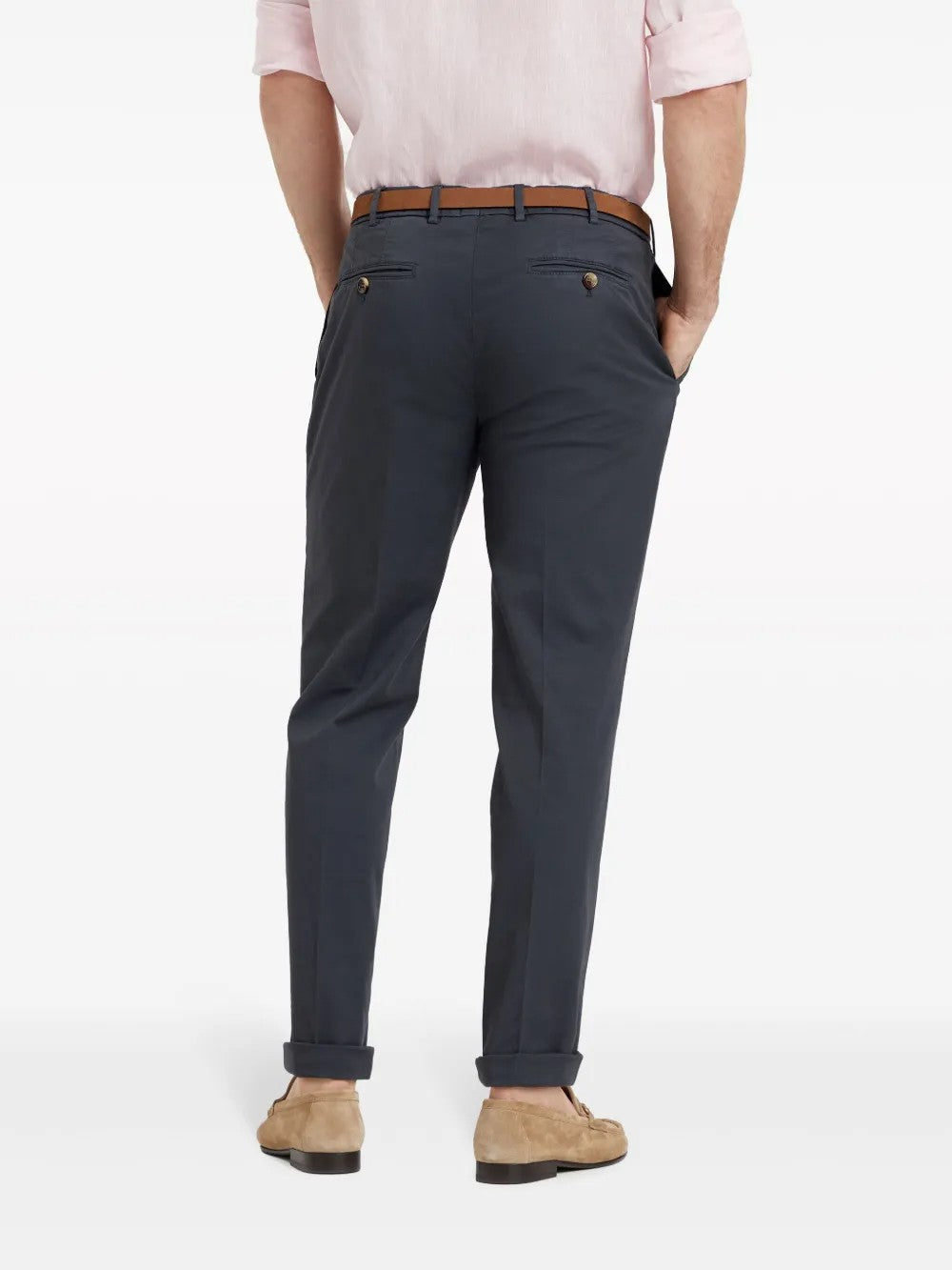 BRUNELLO CUCINELLI MEN'S ANTHRACITE TAILORED TROUSERS WITH CUFFS