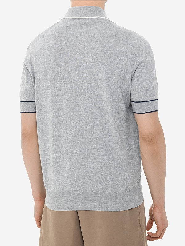 BRUNELLO CUCINELLI MEN'S LIGHT GREY POLO KNIT SWEATER