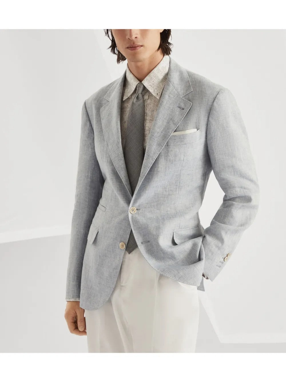 BRUNELLO CUCINELLI MEN'S LIGHT GREY LINEN BLAZER