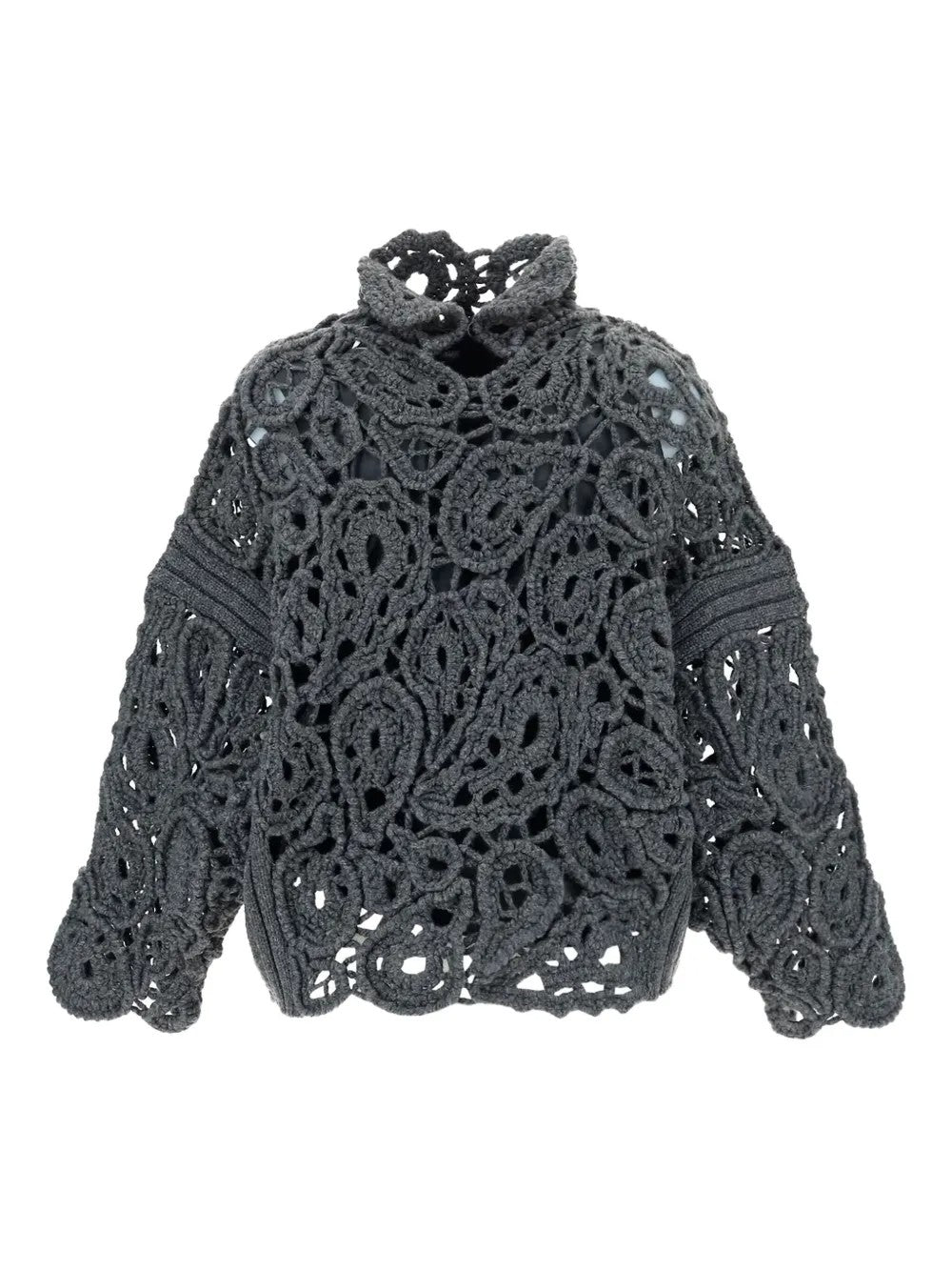 BRUNELLO CUCINELLI WOMEN'S DARK GREY CROCHET SWEATER