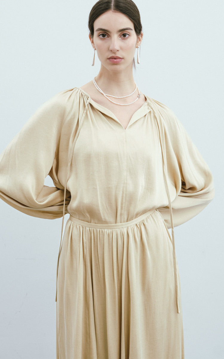 V-Neck Pleated Shirt