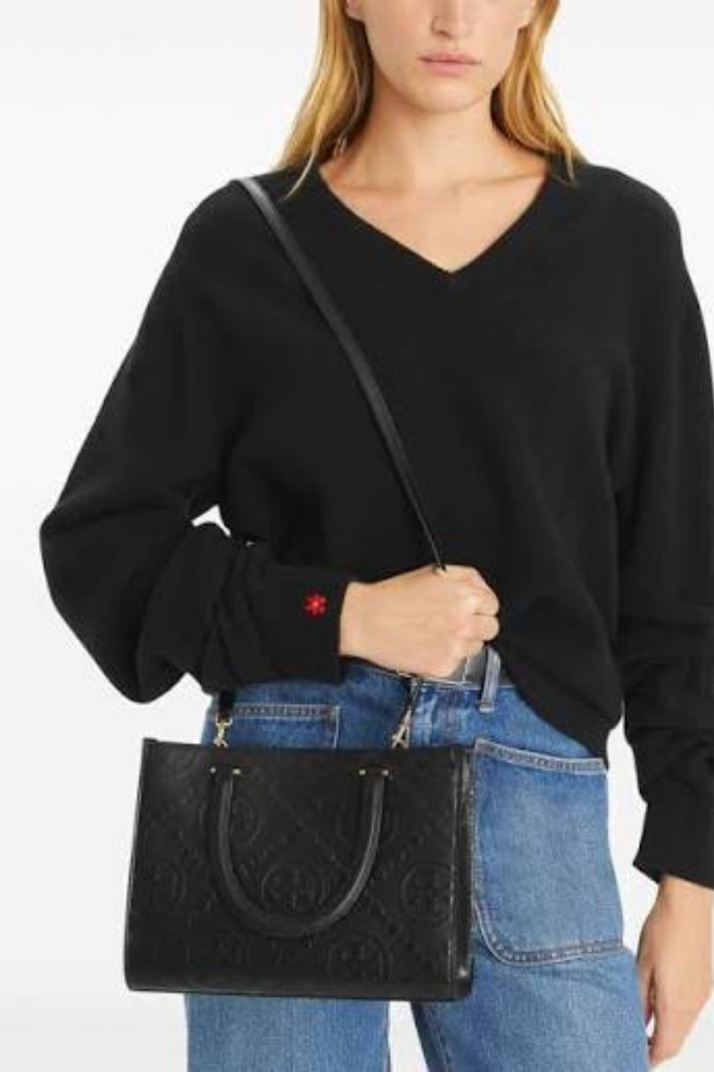 Tory Burch T Monogram Embossed Square Tote Black 162013-001