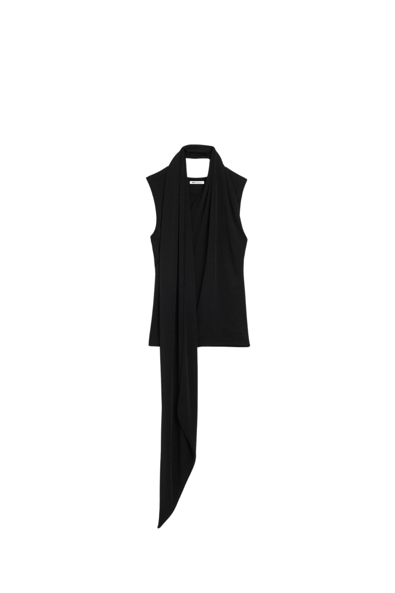 Ami Paris Black Jersey Sleeveless Lavalliere Top