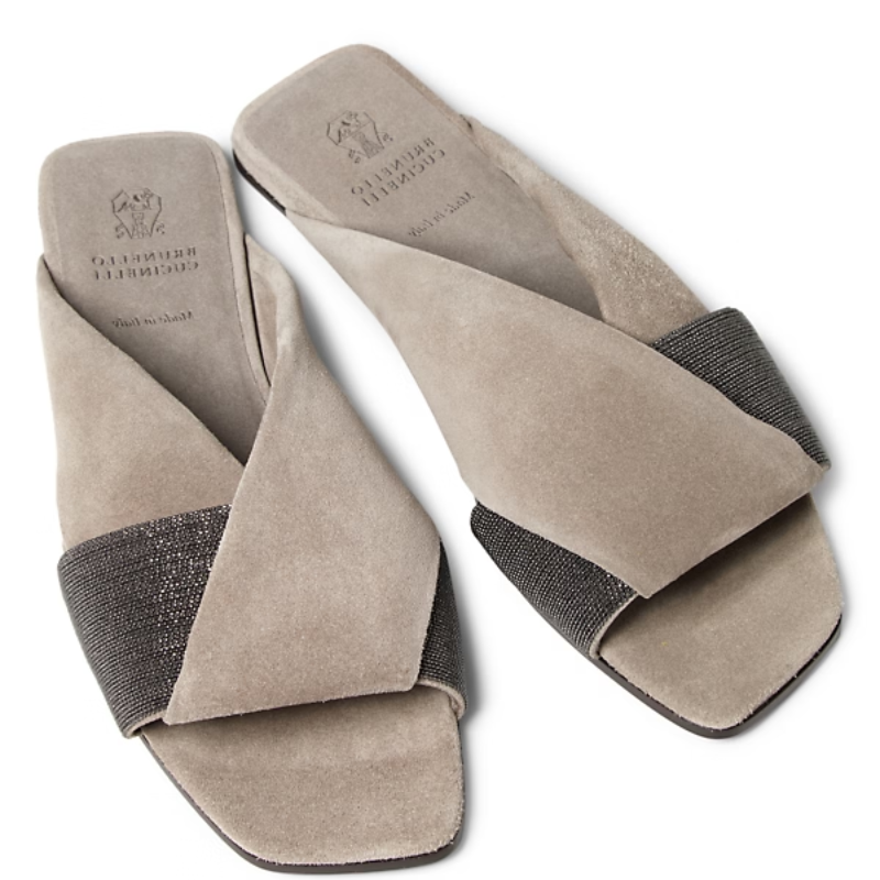 BRUNELLO CUCINELLI Suede Monili-trim Slides