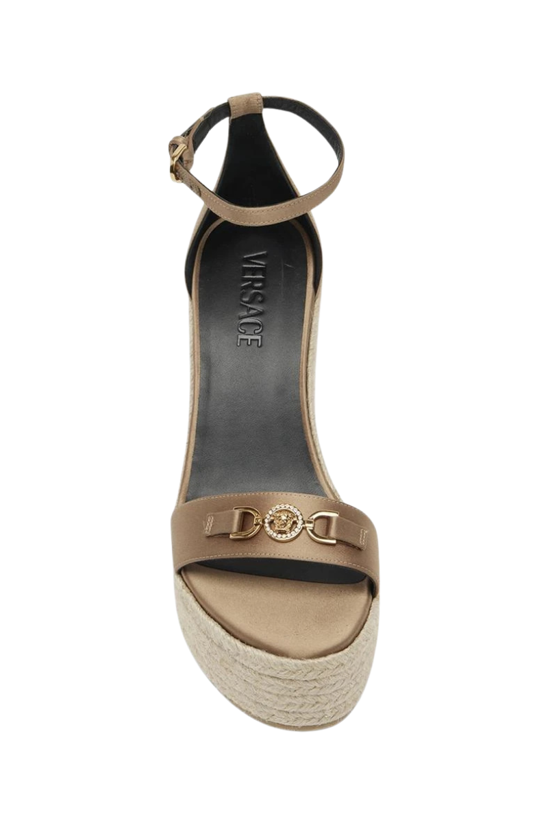 Versace Women’s Medusa Silk Ankle-Strap Wedge Espadrilles