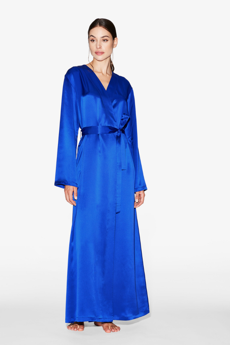 La Perla Silk Long Robe In Electric Blue