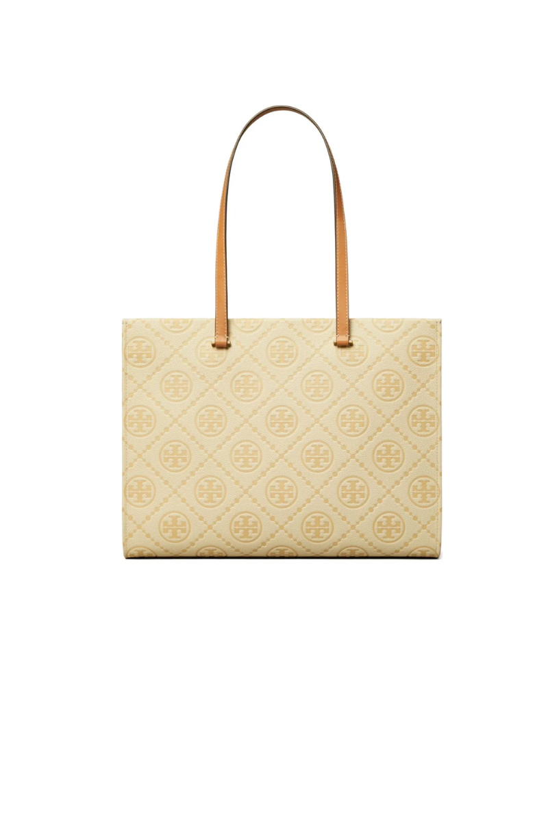 Tory Burch T Monogram Pebbled Tote in Biscotti