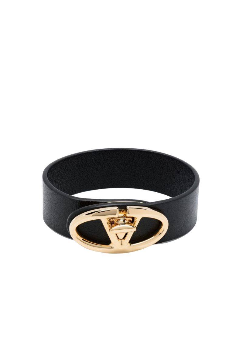 Valentino Garavani The Bold Edition Vlogo Leather  Bracelet In Black
