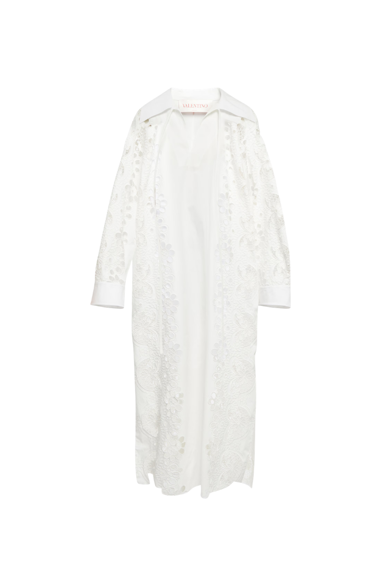 Valentino Women'S White Embroidered Cotton Midi Dress Bianco 2B3VA2U07SV_0BO