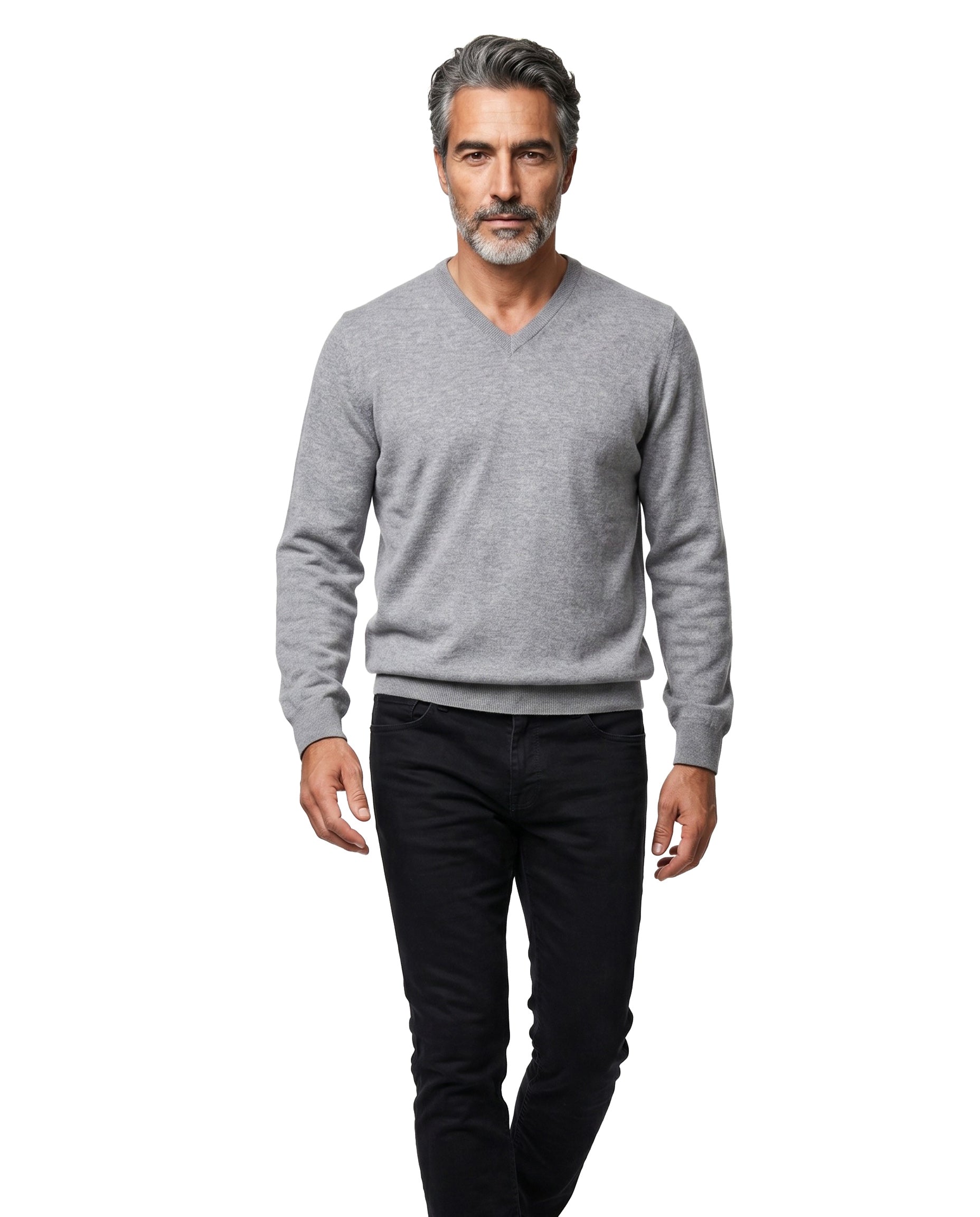 BRUNELLO CUCINELLI MEN'S GRAY CASHMERE V-NECK PULLOVER SWEATER