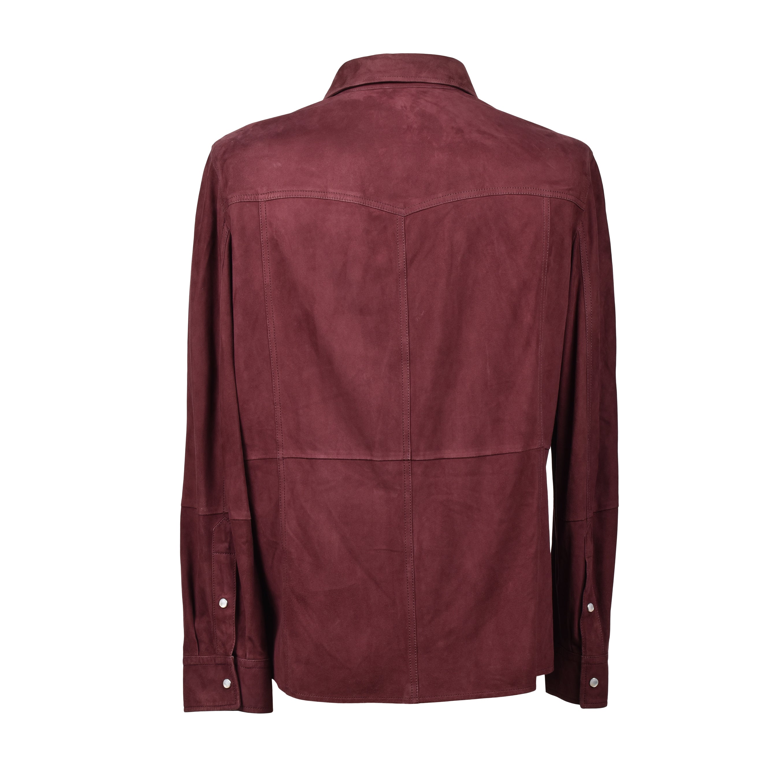 BRUNELLO CUCINELLI MEN'S BURGUNDY SUEDE WESTERN OVERSHIRT