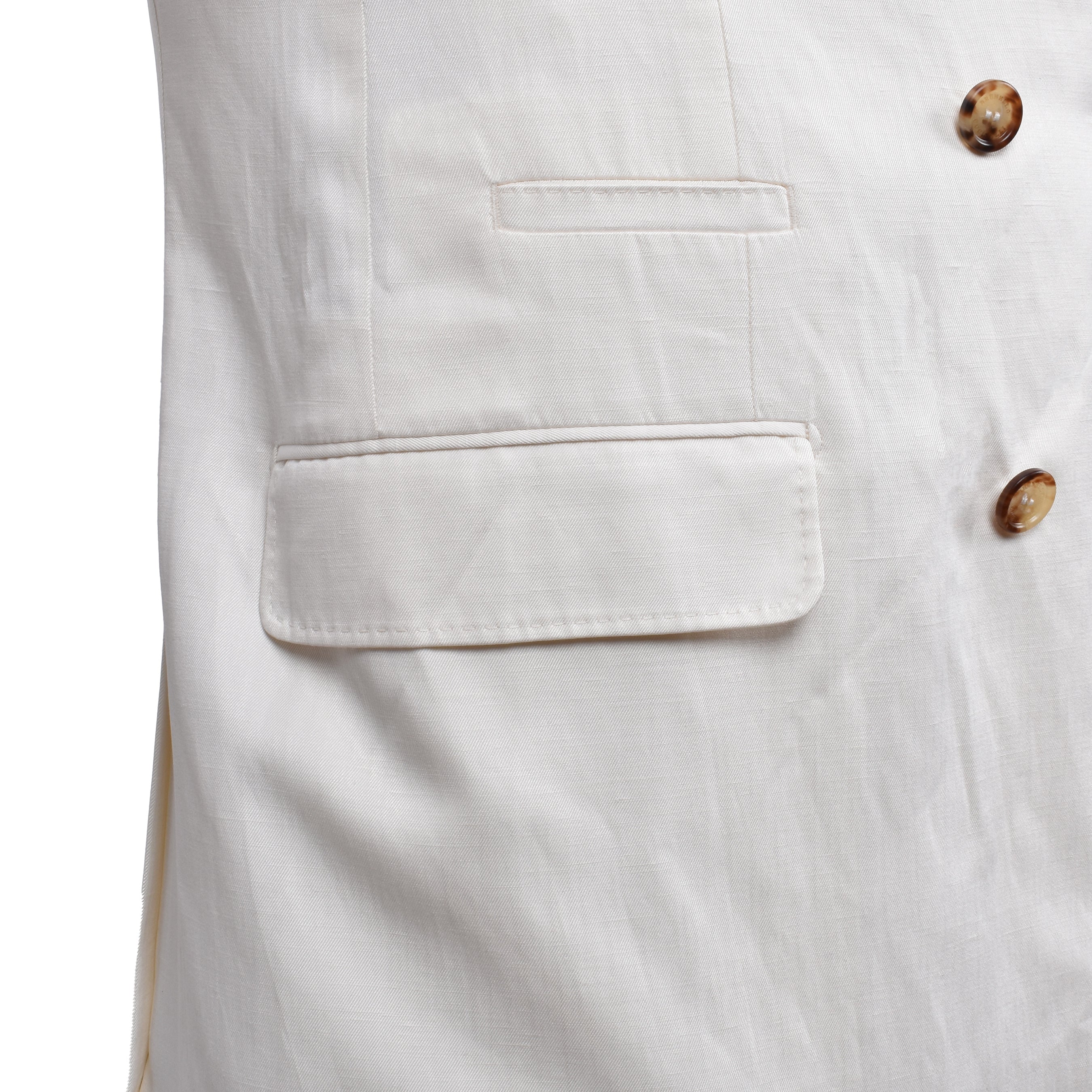 BRUNELLO CUCINELLI MEN'S OFF-WHITE SILK BLEND DOUBLE-BREASTED BLAZER