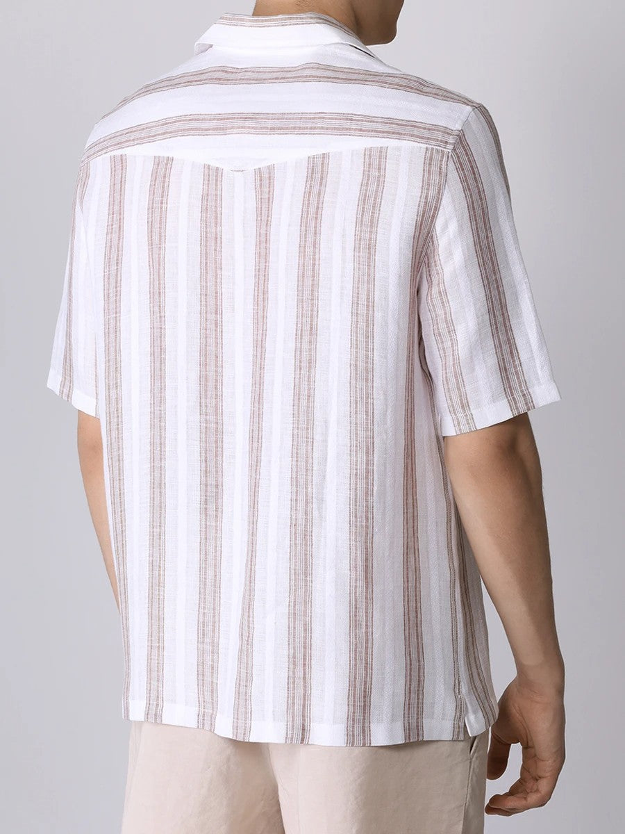 BRUNELLO CUCINELLI MEN'S WHITE LINEN STRIPED SHIRT