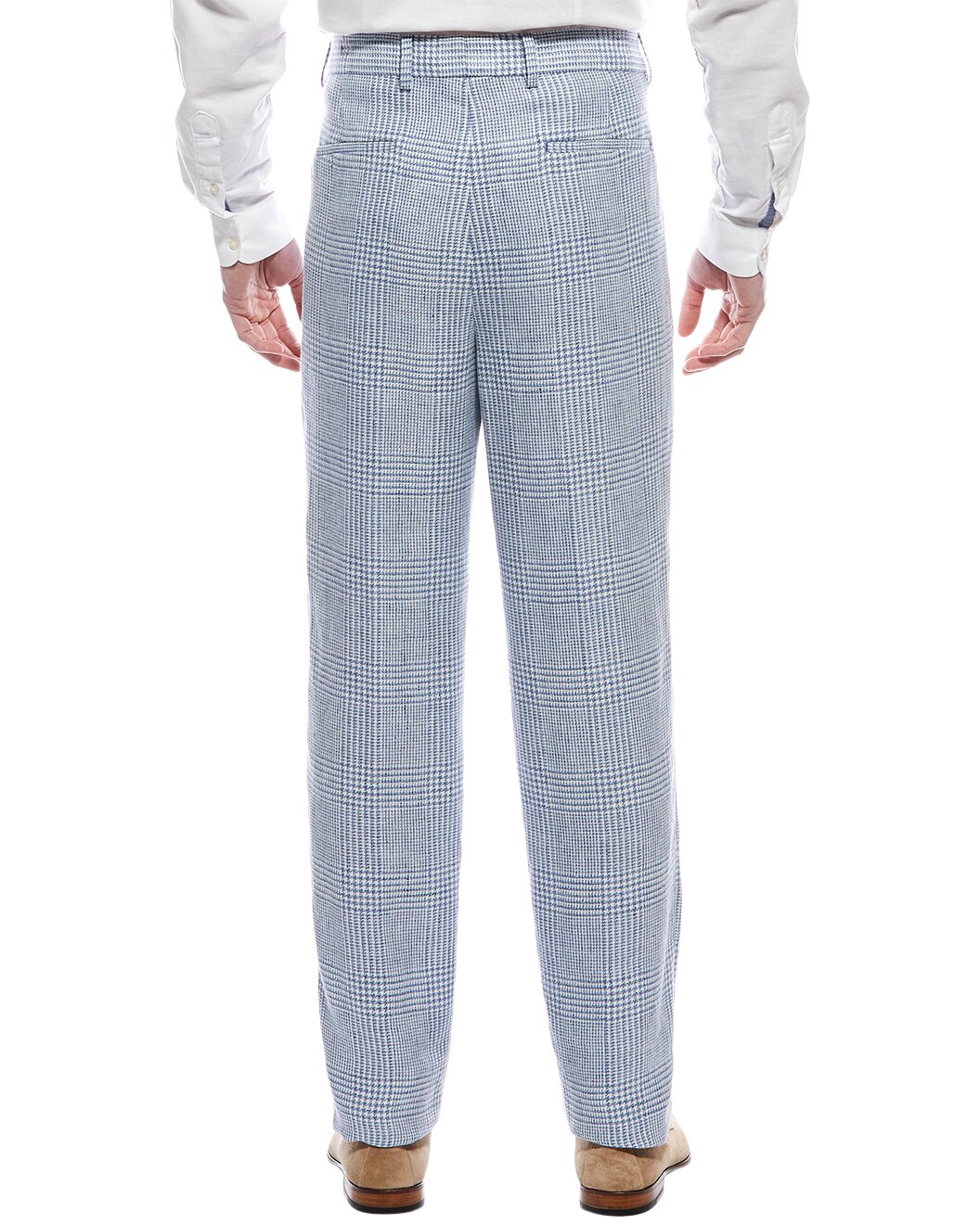 BRUNELLO CUCINELLI MEN'S CELESTE LINEN WOOL PLAID TROUSERS