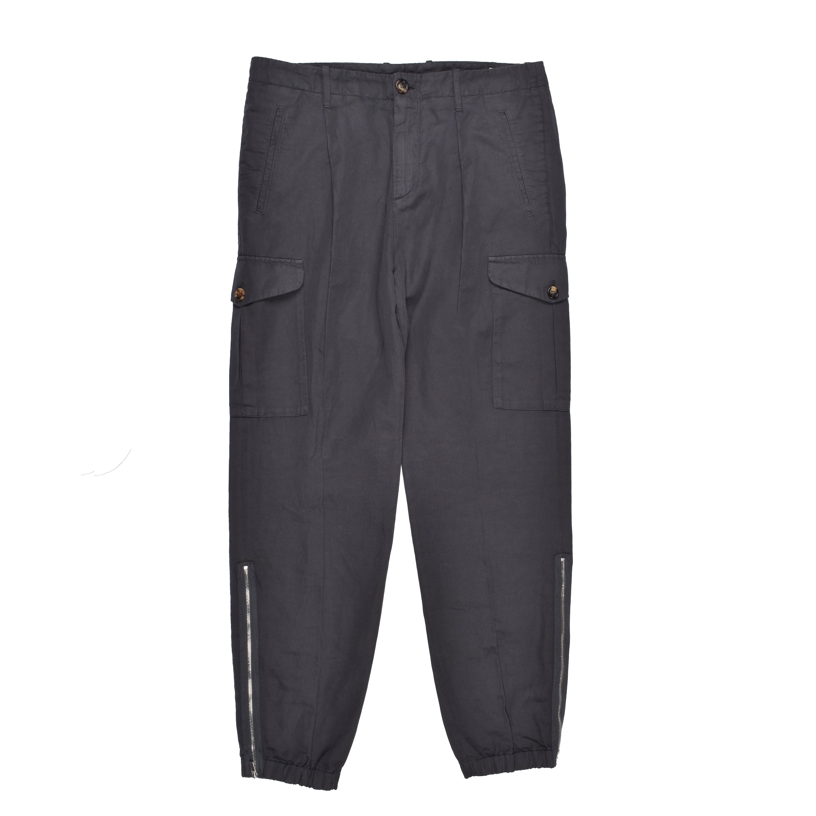 BRUNELLO CUCINELLI MEN'S ANTHRACITE LINEN BLEND CARGO TROUSERS