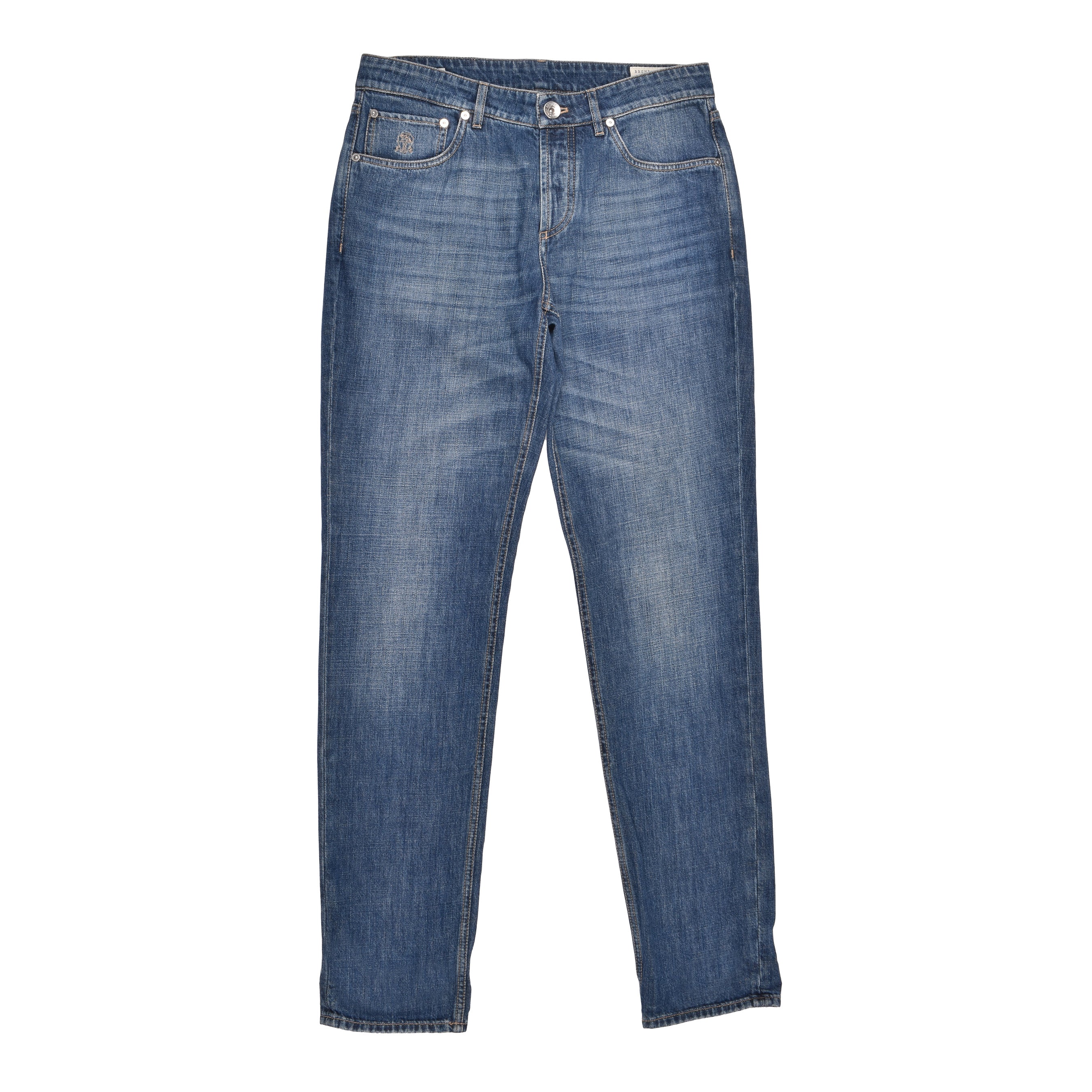 BRUNELLO CUCINELLI MEN'S MEDIUM DENIM FIVE-POCKET JEANS