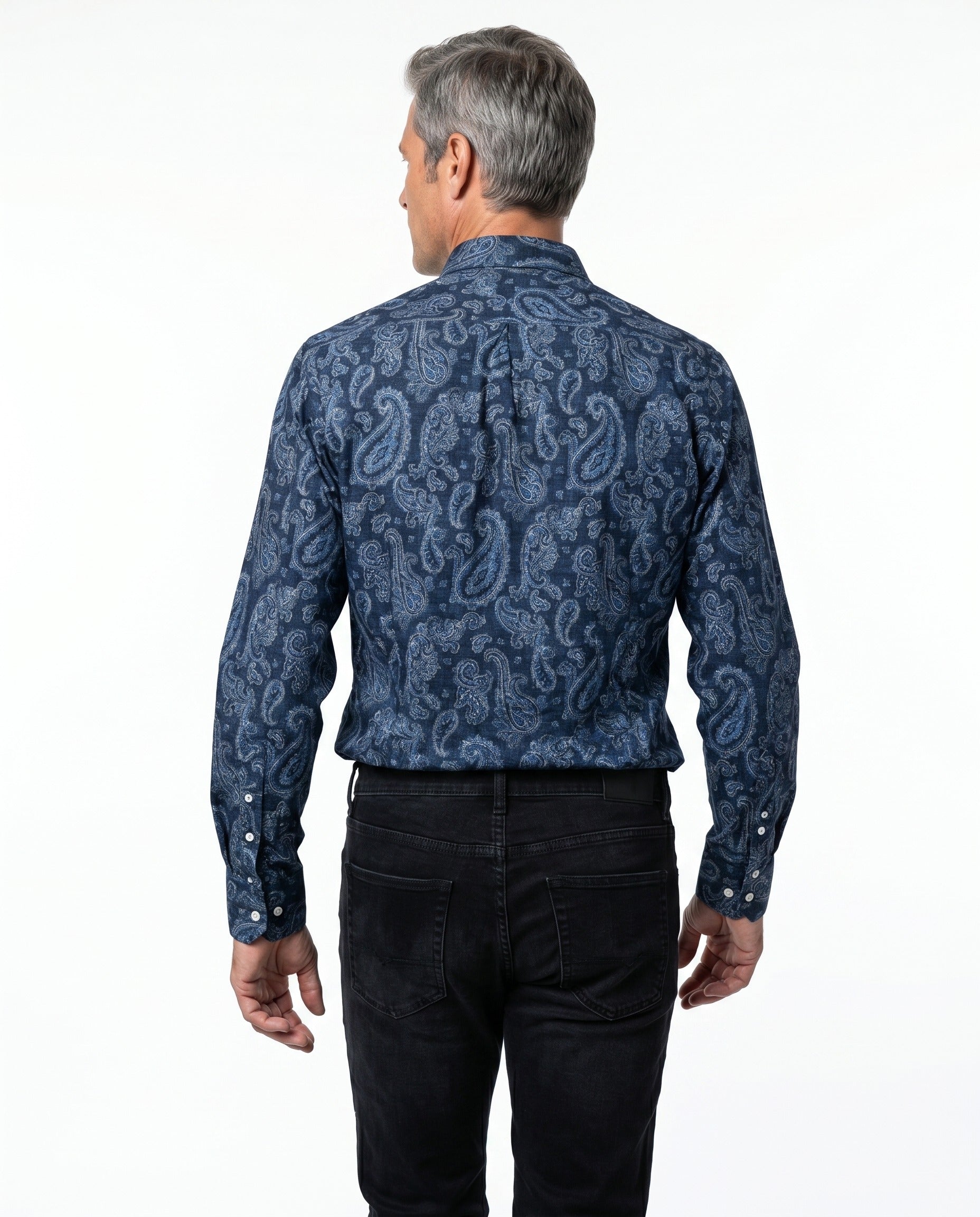 BRUNELLO CUCINELLI MEN'S BLUE PAISLEY SLIM FIT SHIRT