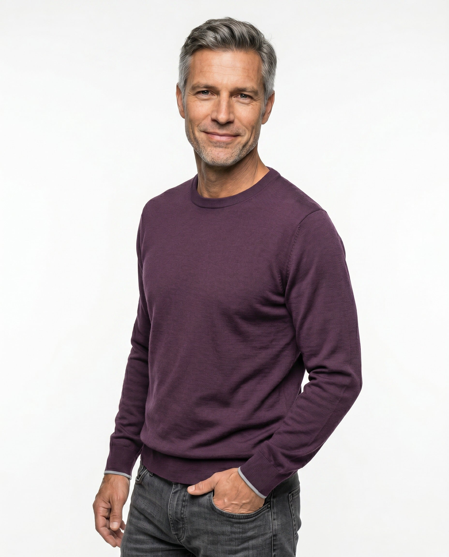 BRUNELLO CUCINELLI MEN'S PLUM VIRGIN WOOL BLEND SWEATER