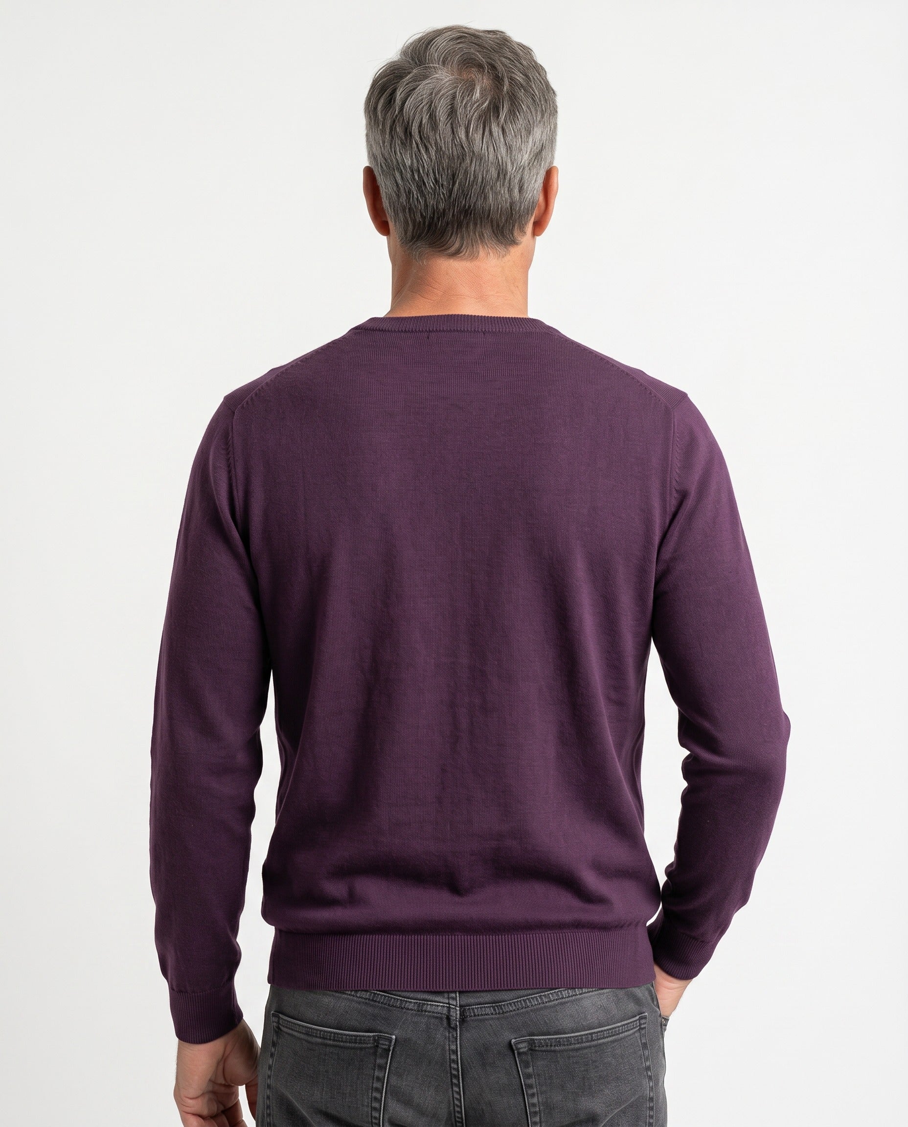BRUNELLO CUCINELLI MEN'S PLUM VIRGIN WOOL BLEND SWEATER