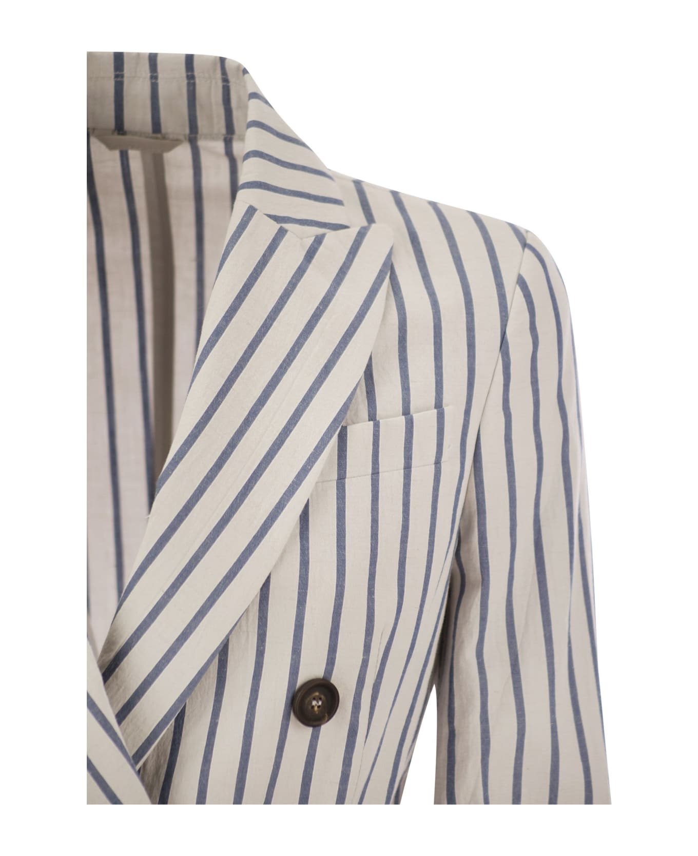 BRUNELLO CUCINELLI WOMEN'S WHITE STRIPED DOUBLE BREASTED JACKET