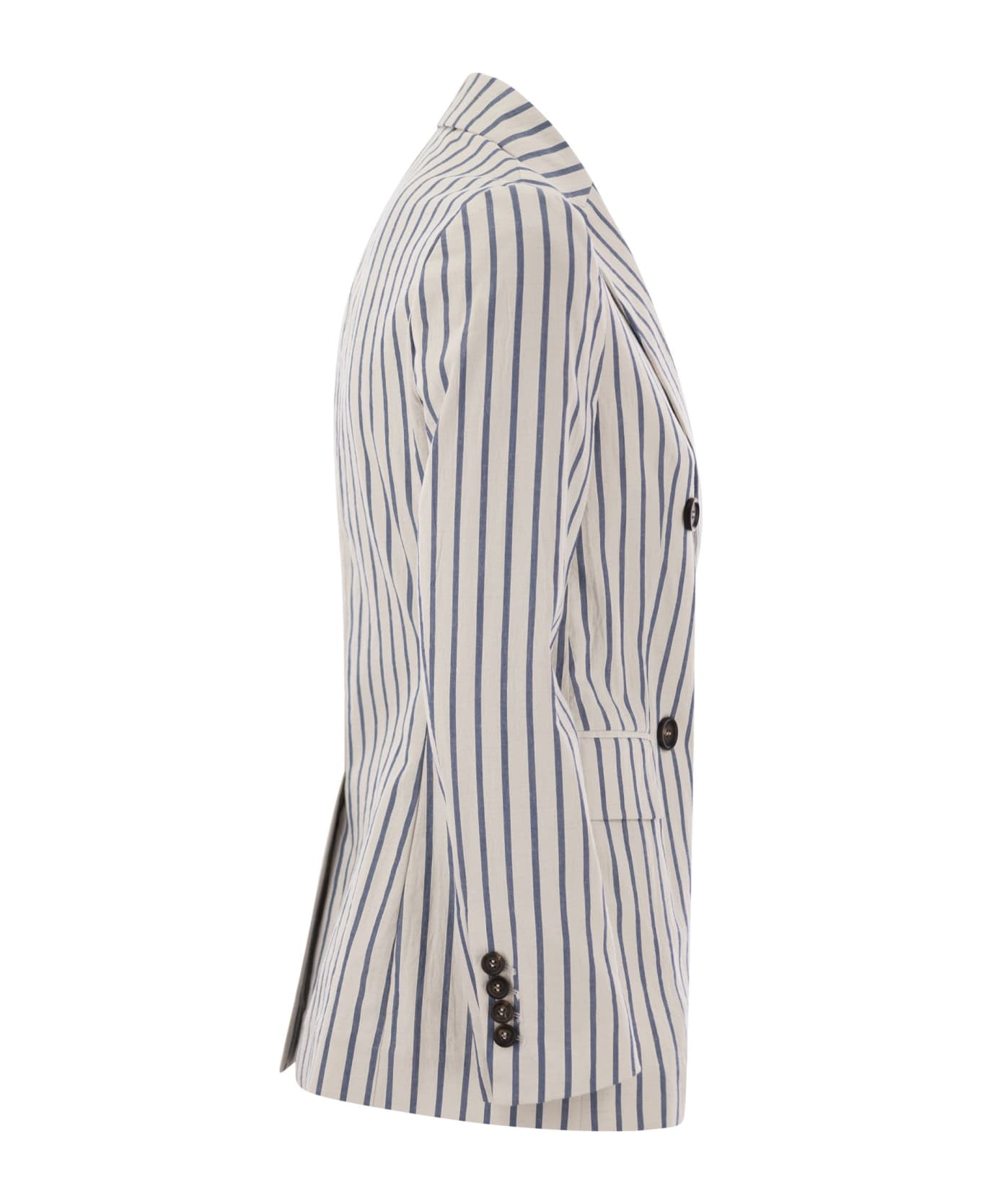 BRUNELLO CUCINELLI WOMEN'S WHITE STRIPED DOUBLE BREASTED JACKET