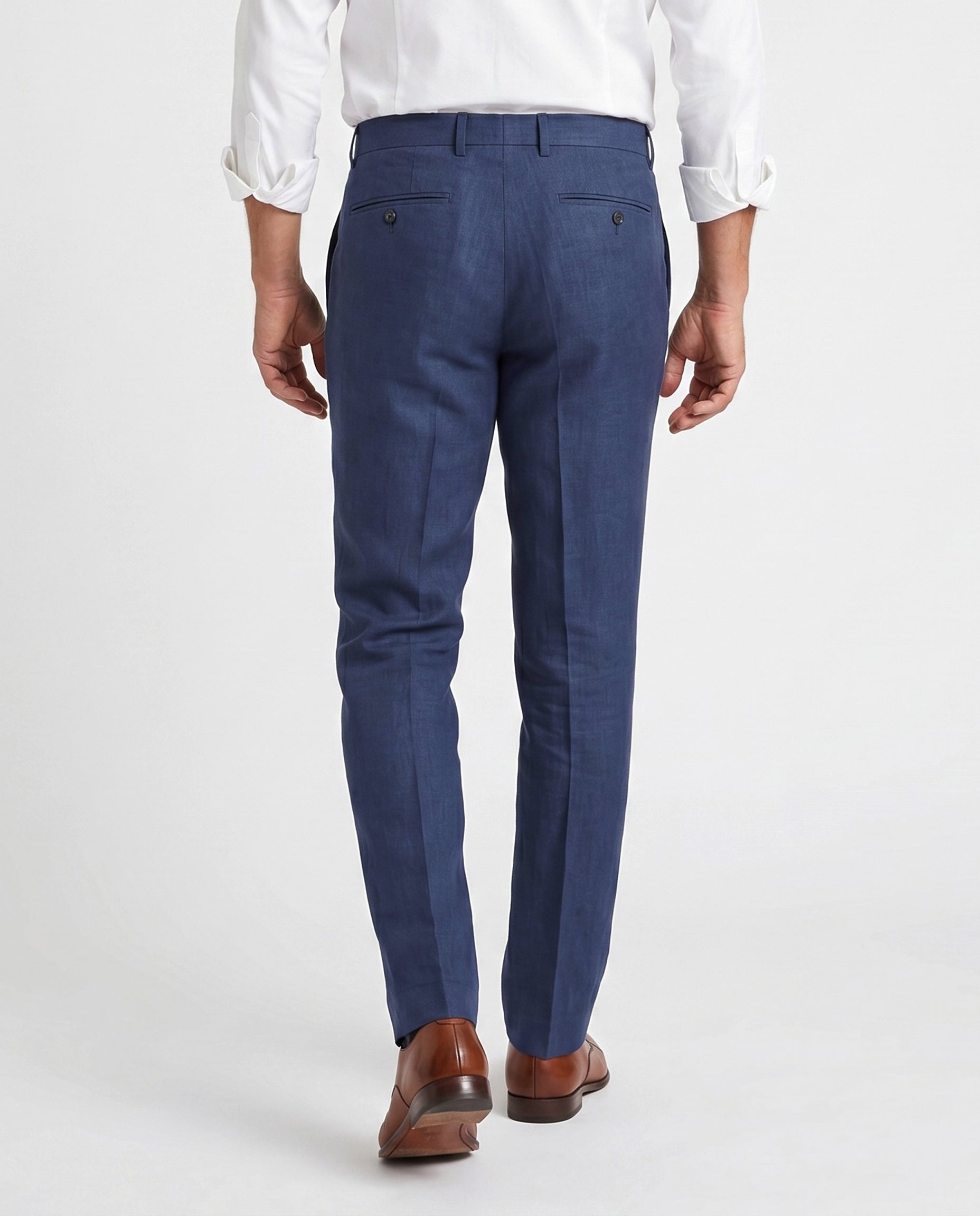 BRUNELLO CUCINELLI MEN'S BLUE LINEN DRESS TROUSERS