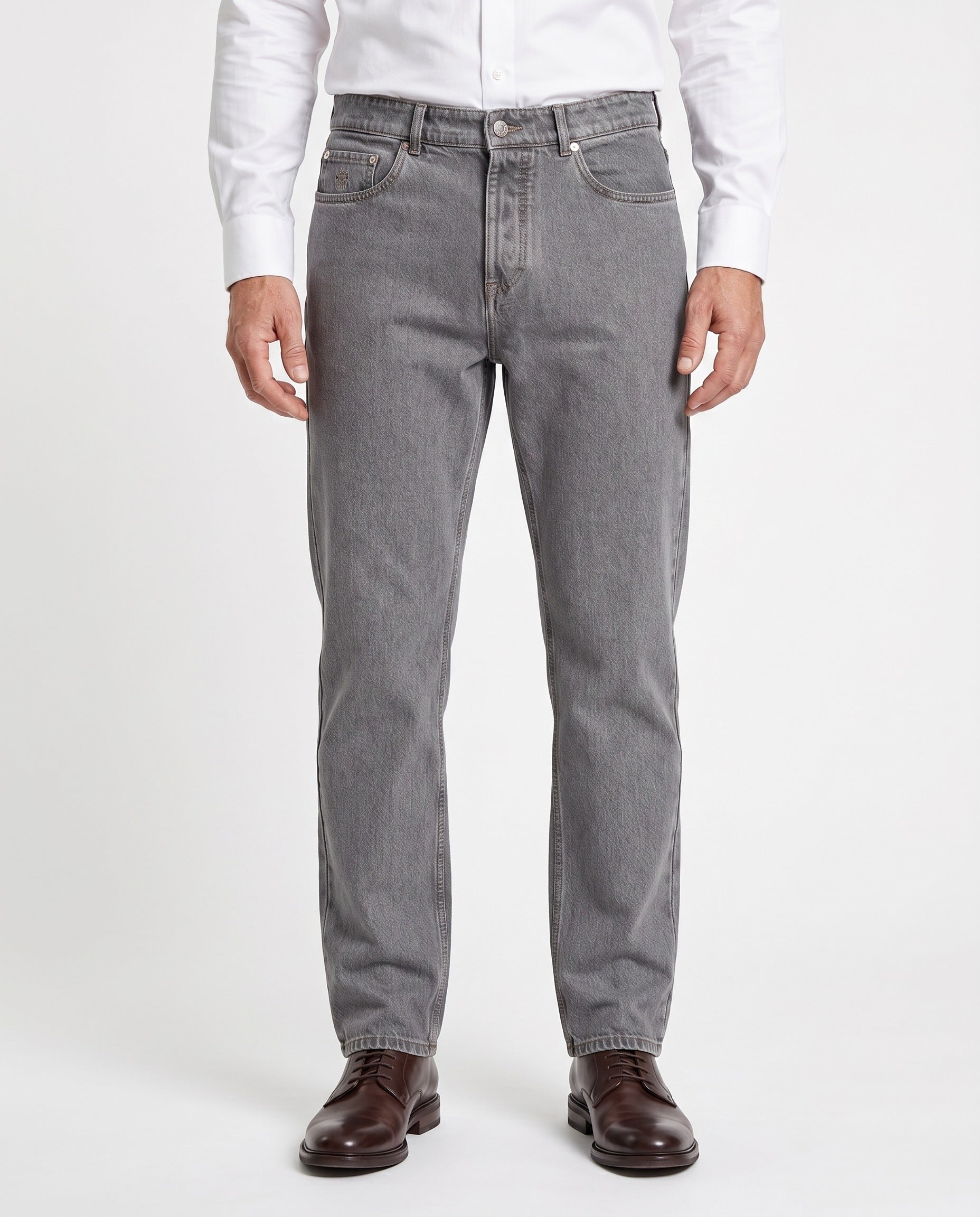 BRUNELLO CUCINELLI MEN'S GRAY DENIM FIVE-POCKET JEANS