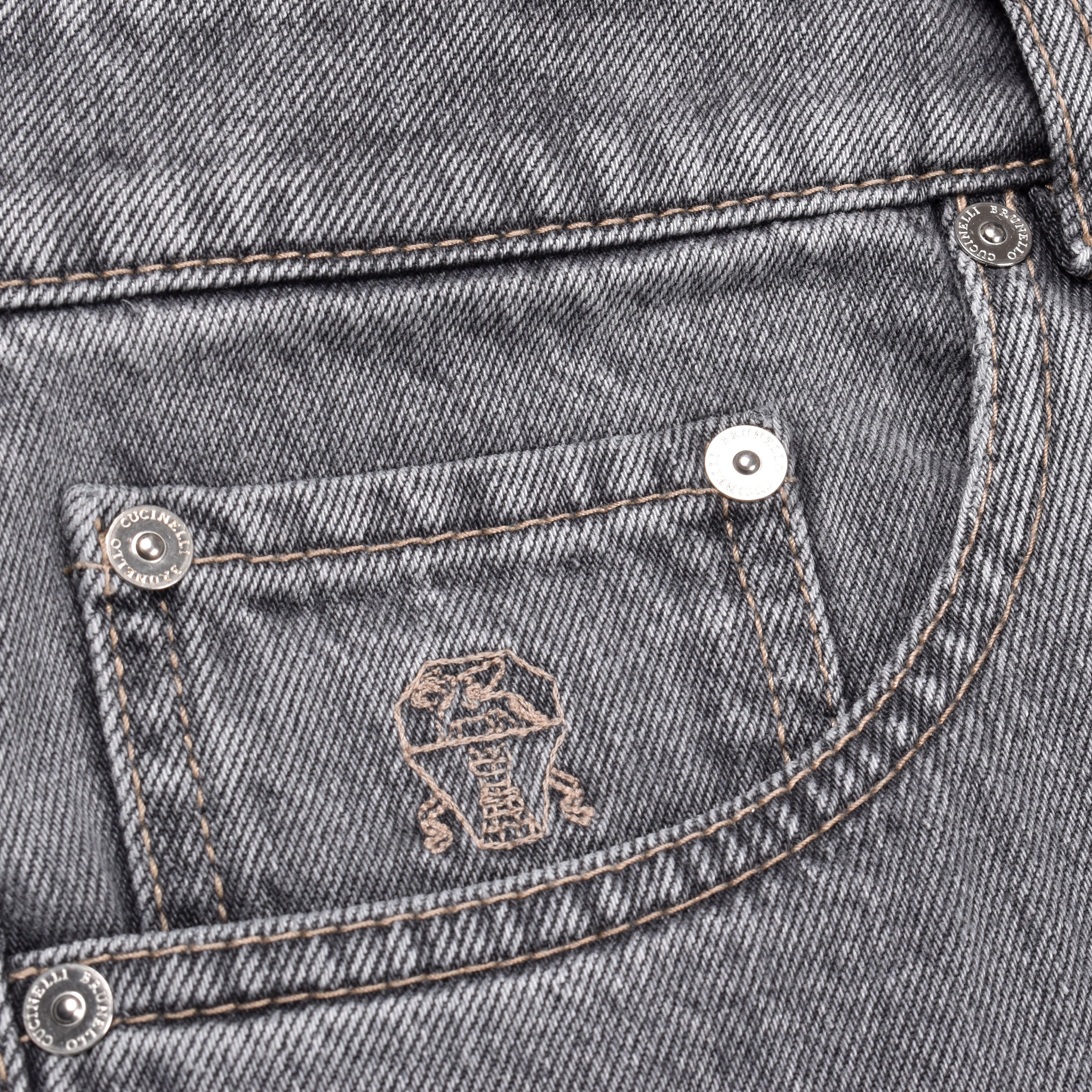 BRUNELLO CUCINELLI MEN'S GRAY DENIM FIVE-POCKET JEANS