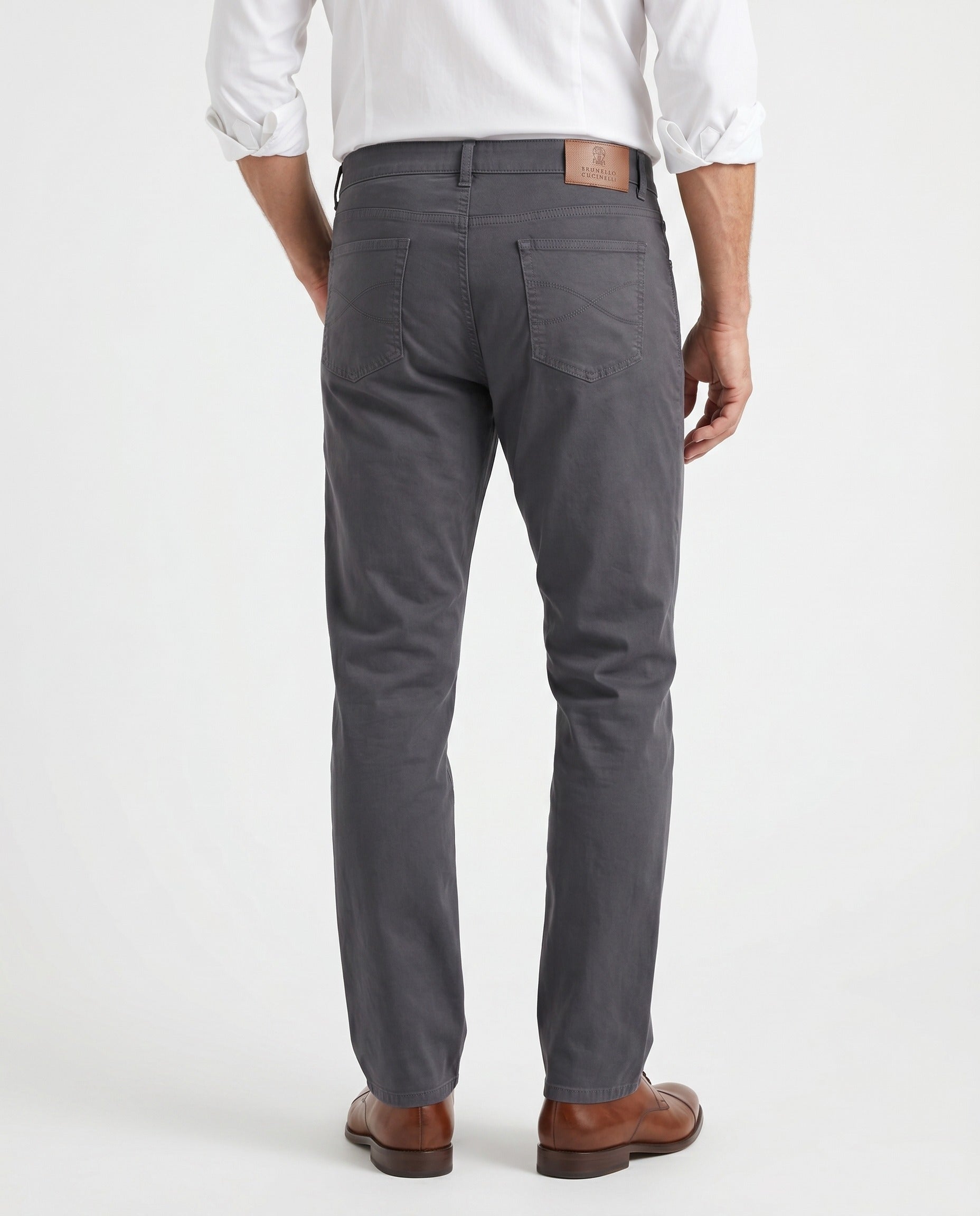 BRUNELLO CUCINELLI MEN'S ANTHRACITE FIVE-POCKET TAILORED TROUSERS