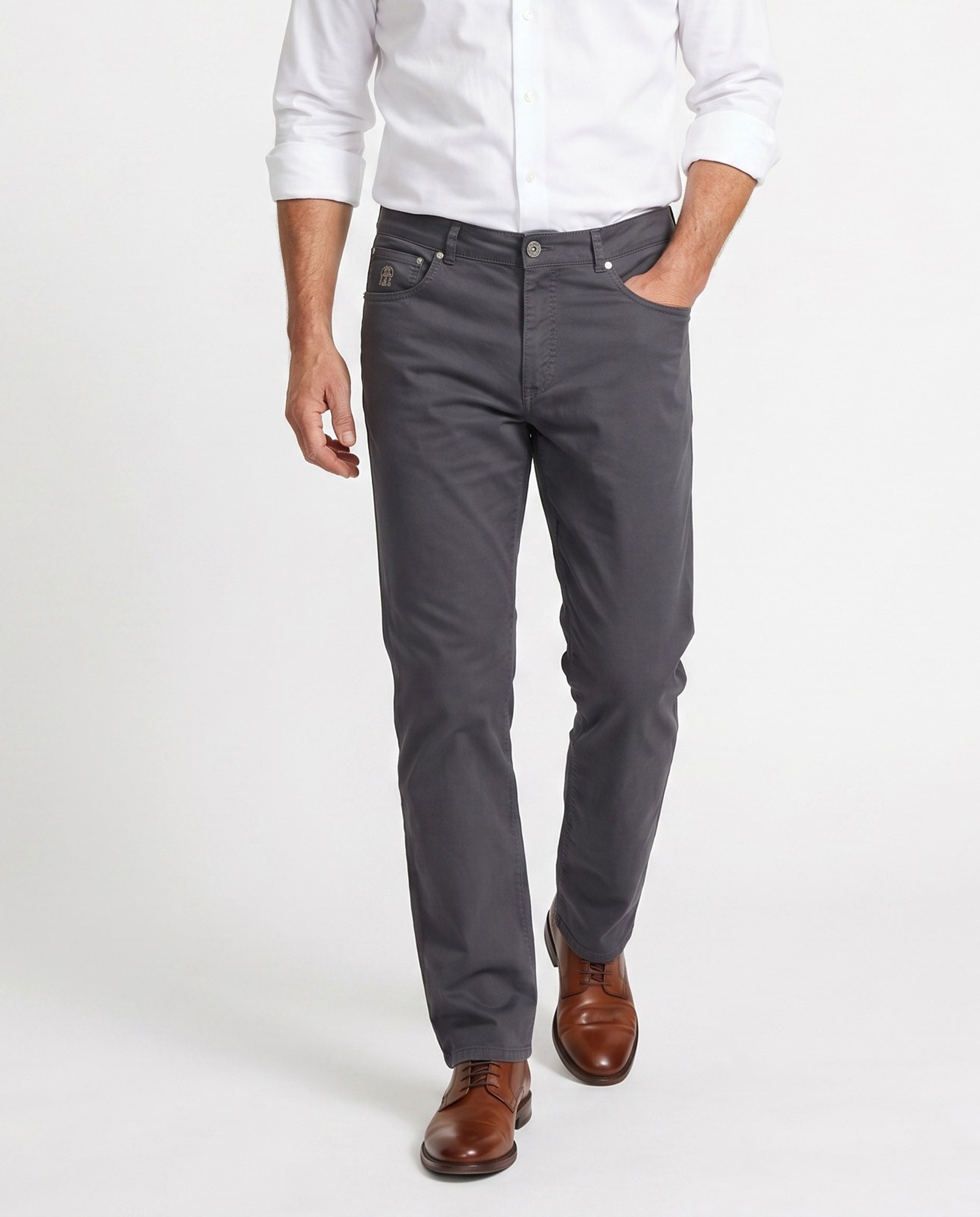 BRUNELLO CUCINELLI MEN'S ANTHRACITE FIVE-POCKET TAILORED TROUSERS