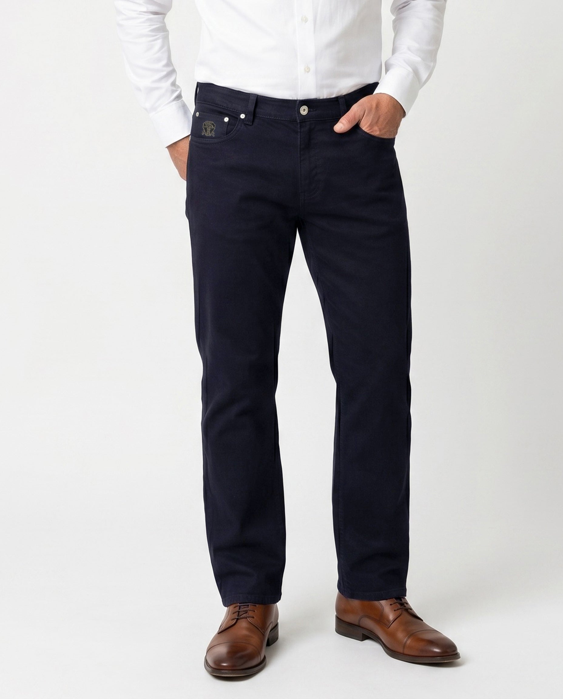 BRUNELLO CUCINELLI MEN'S DARK NAVY FIVE-POCKET TROUSERS