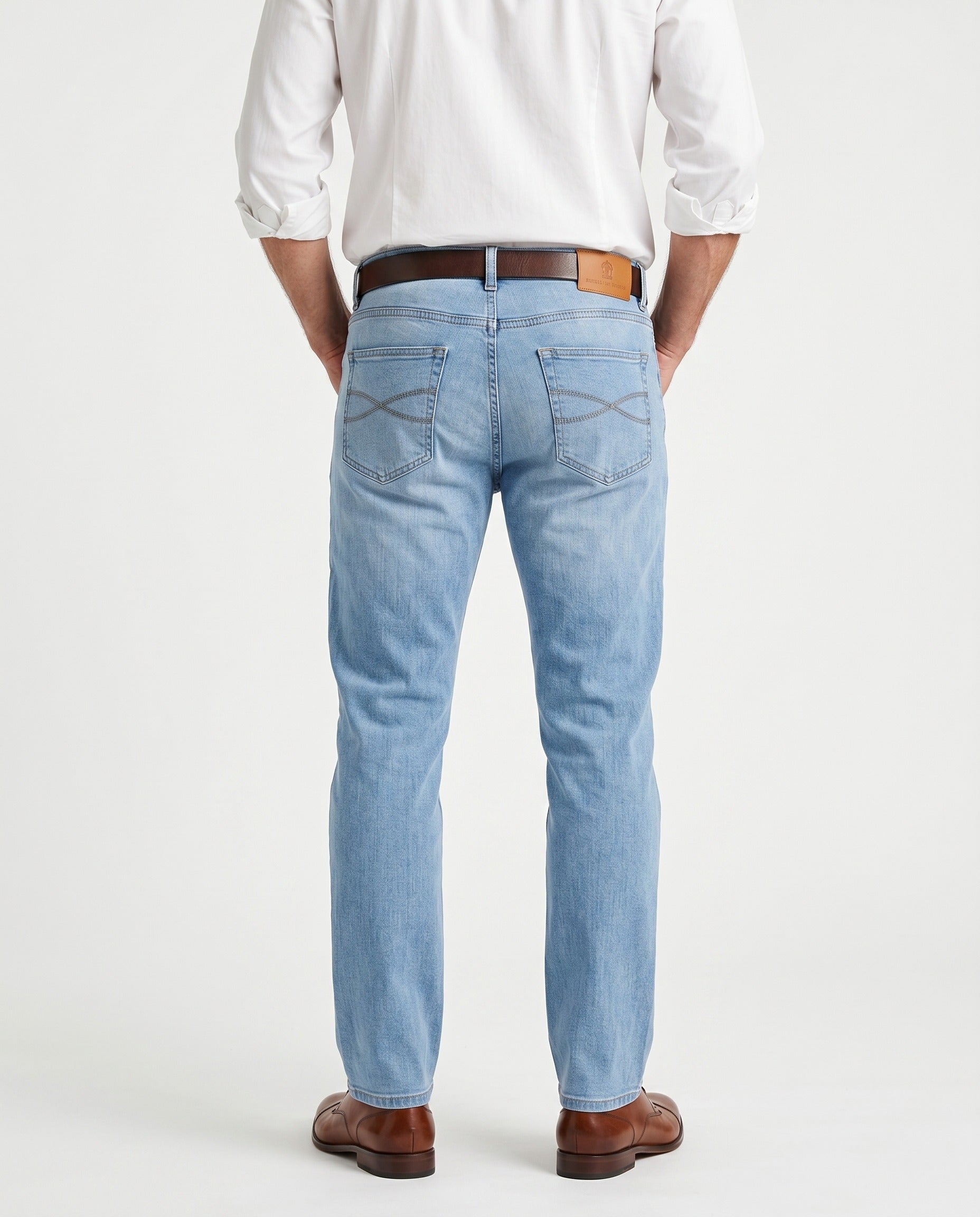 BRUNELLO CUCINELLI MEN'S LIGHT BLUE DENIM LEISURE TROUSERS