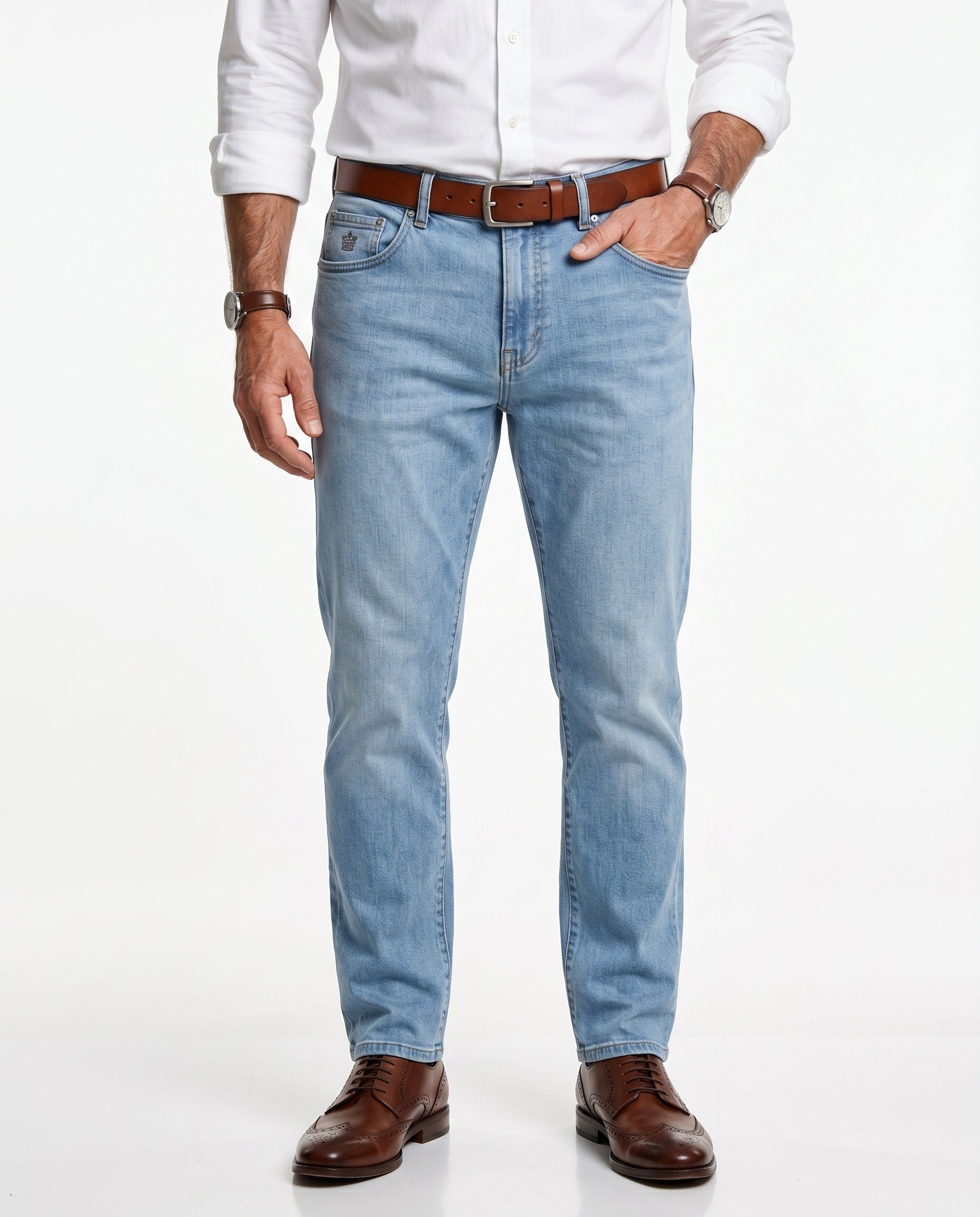 BRUNELLO CUCINELLI MEN'S LIGHT BLUE DENIM LEISURE TROUSERS