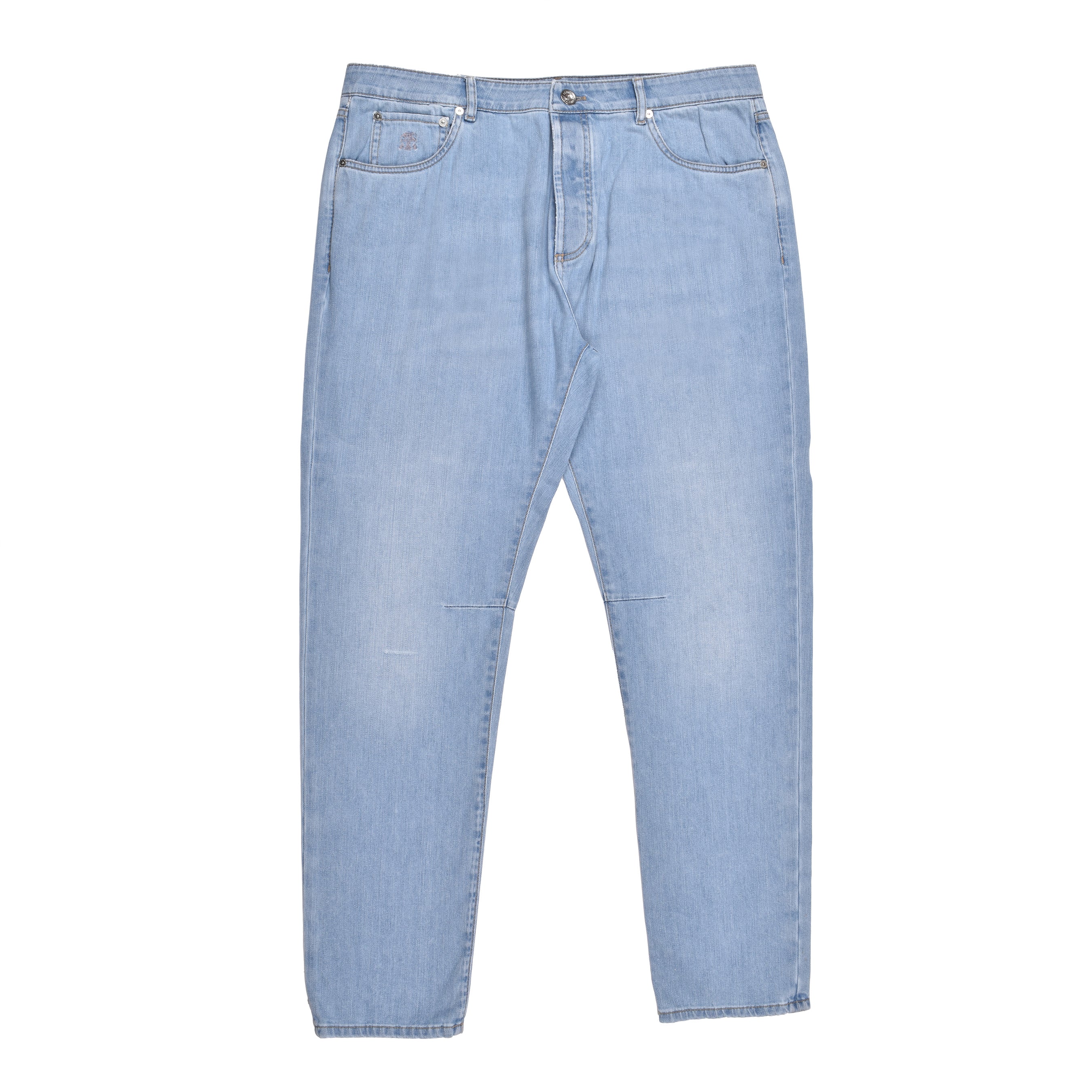 BRUNELLO CUCINELLI MEN'S LIGHT BLUE DENIM LEISURE TROUSERS